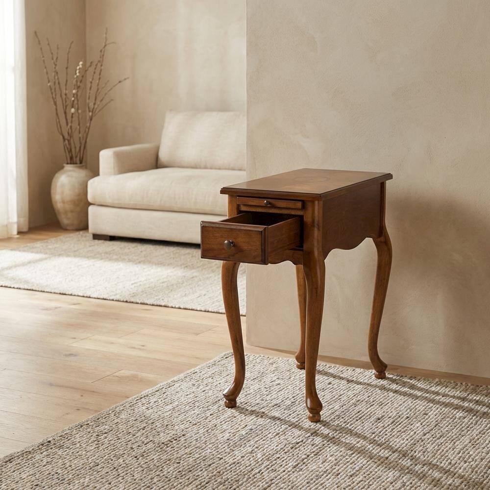 Alt View 4. Starlight Canyon Home - Chairside End Table with Drawer, Traditional Wood Side Table for Living Room - Medium Brown.