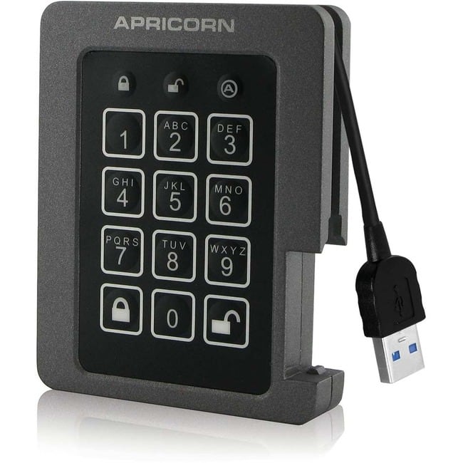 Apricorn - Aegis Padlock ASSD-3PL256-2TBF 2 TB Solid State Drive - 2.5" Internal - TAA Compliant - USB 3.1 - 300 - Black