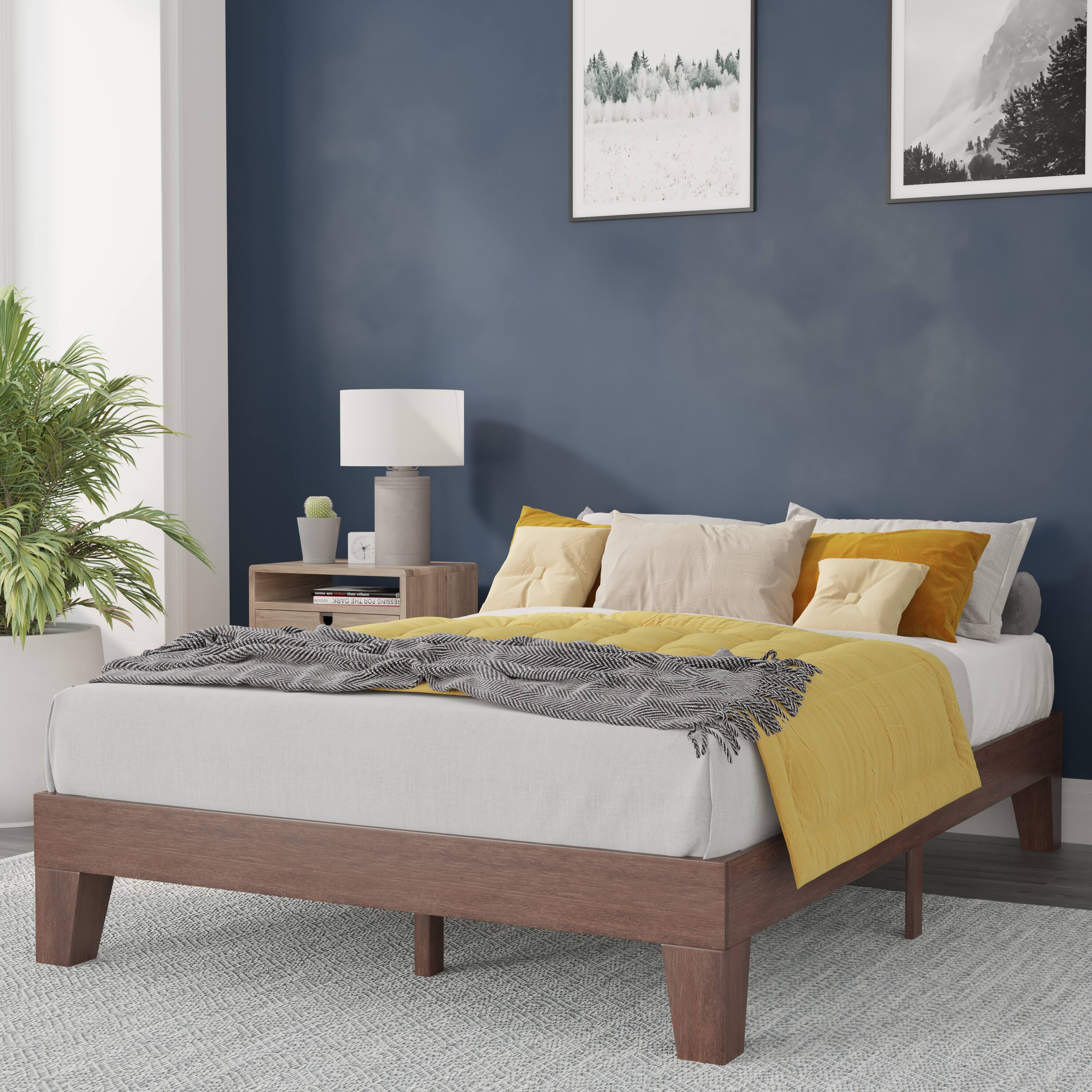 Alt View 12. Alamont Home - Evelyn Solid Wood Platform Bed with Wooden Support Slats, No Box Spring Required - Walnut.