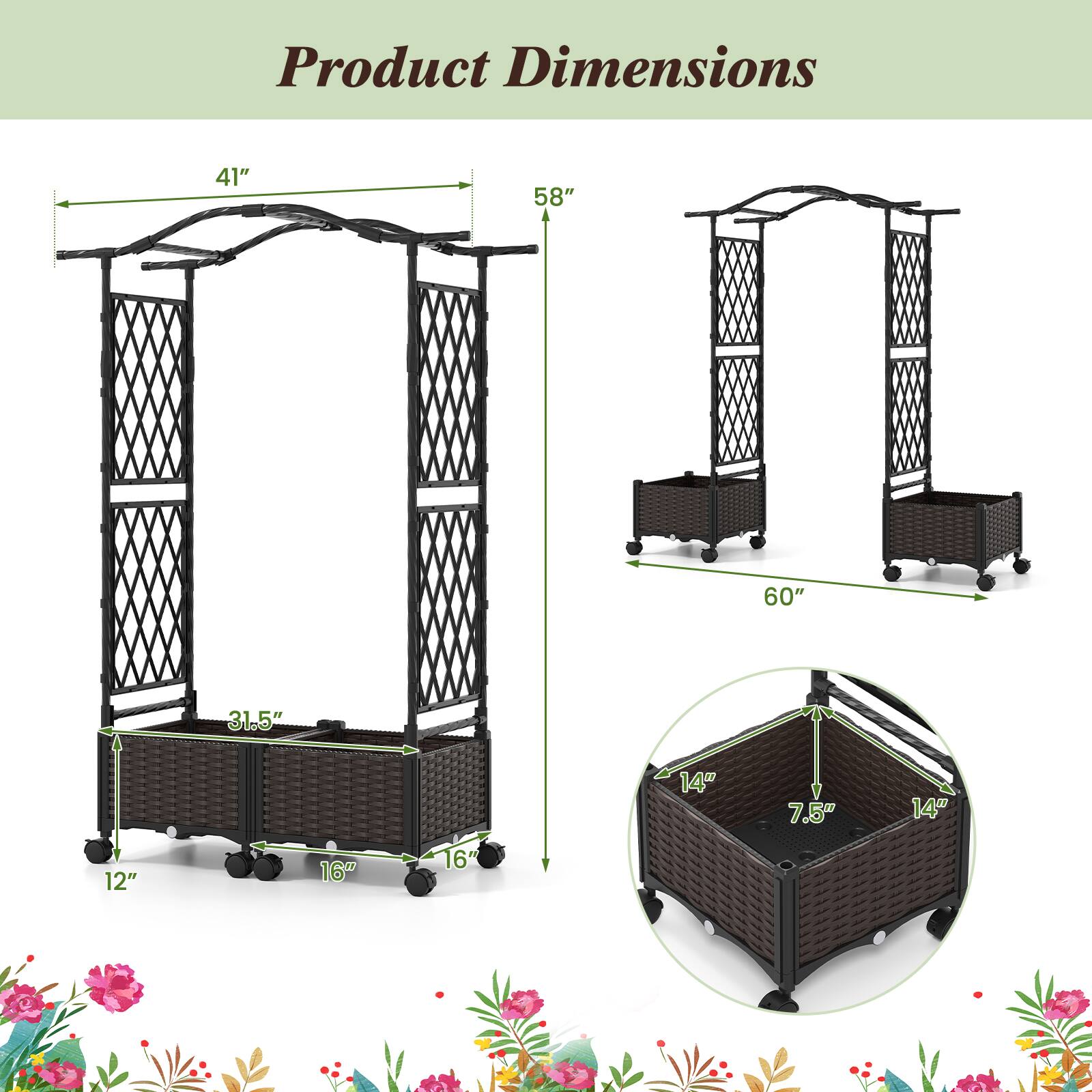 Product Dimensions

41" x 58" x 60" x 31.5" x 14" x 7.5" x 14" x 12" x 16" x 16"