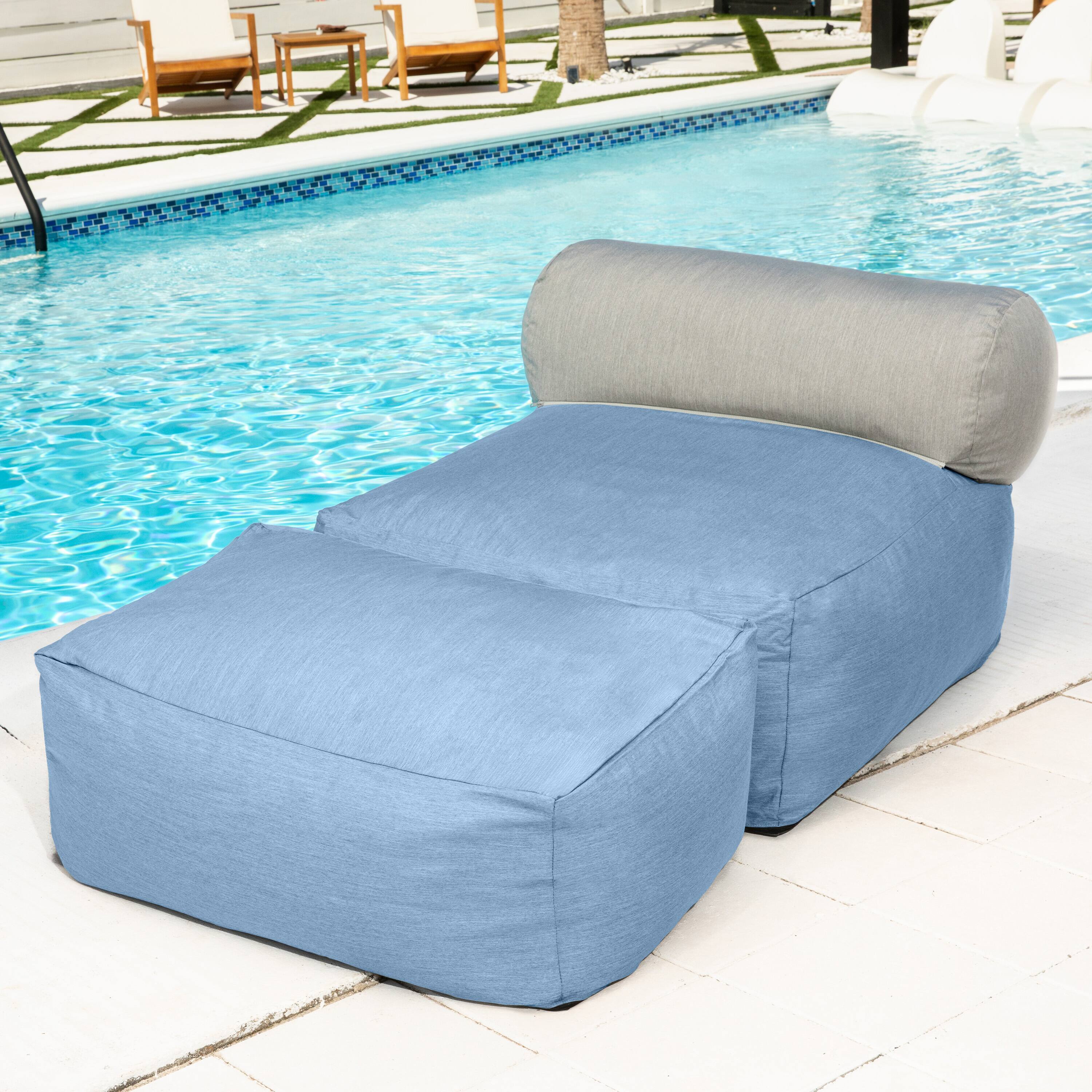 Left. Jaxx - Jaxx Tybee Large Outdoor Lounge w/ Bolster and Ottoman - Sunbrella Ocean - Ocean.