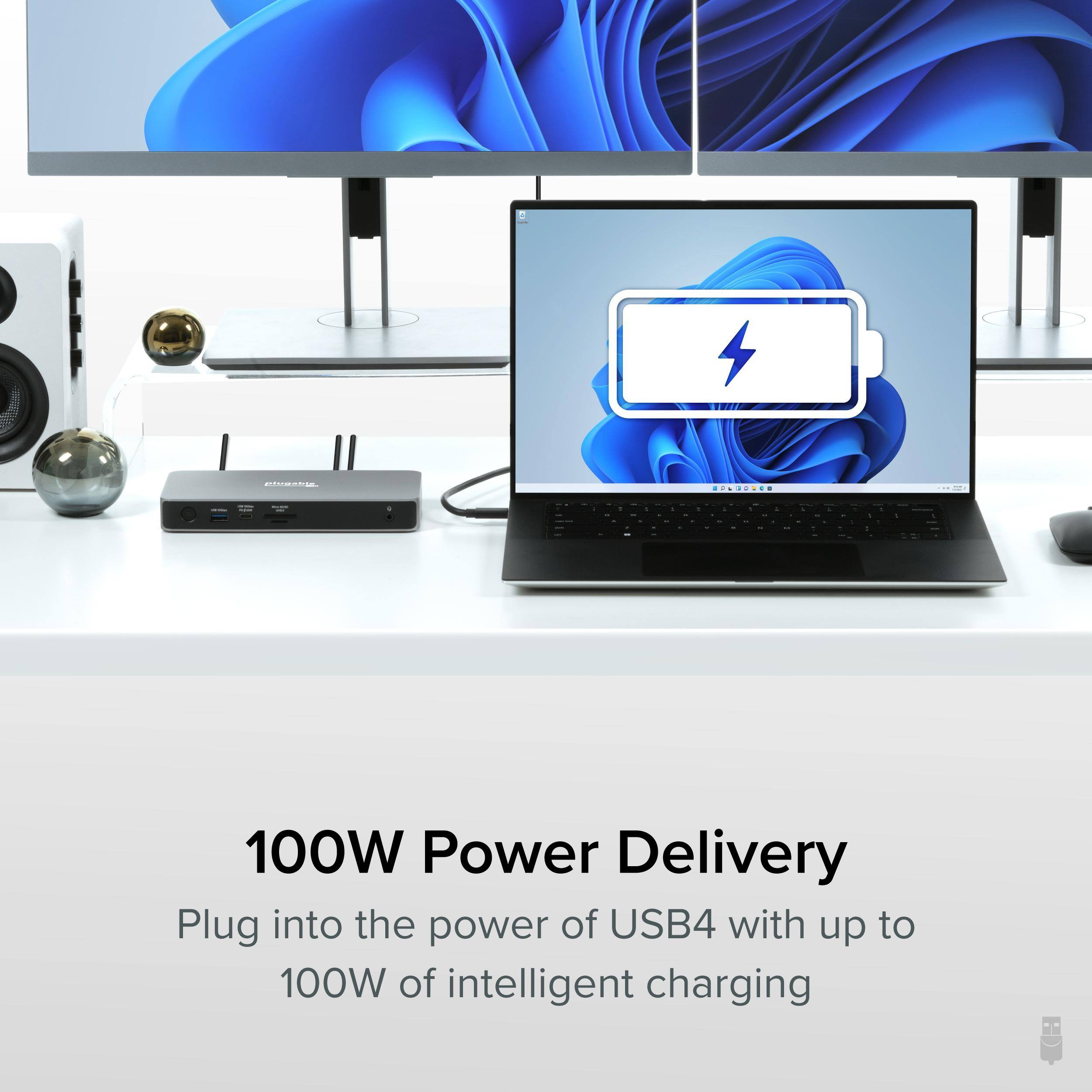 100W Power Delivery
Plug into the power of USB4 with up to 100W of intelligent charging