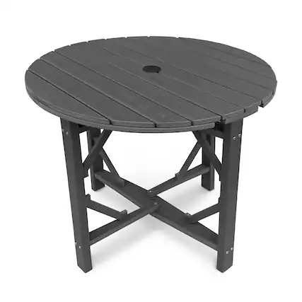 Front. Fortune Candy - 35.4" HDPE Outdoor Dining Table, Patio Round Folding Table with Umbrella Hole, All Weather-Resistant for Backyard & Deck - Gray.