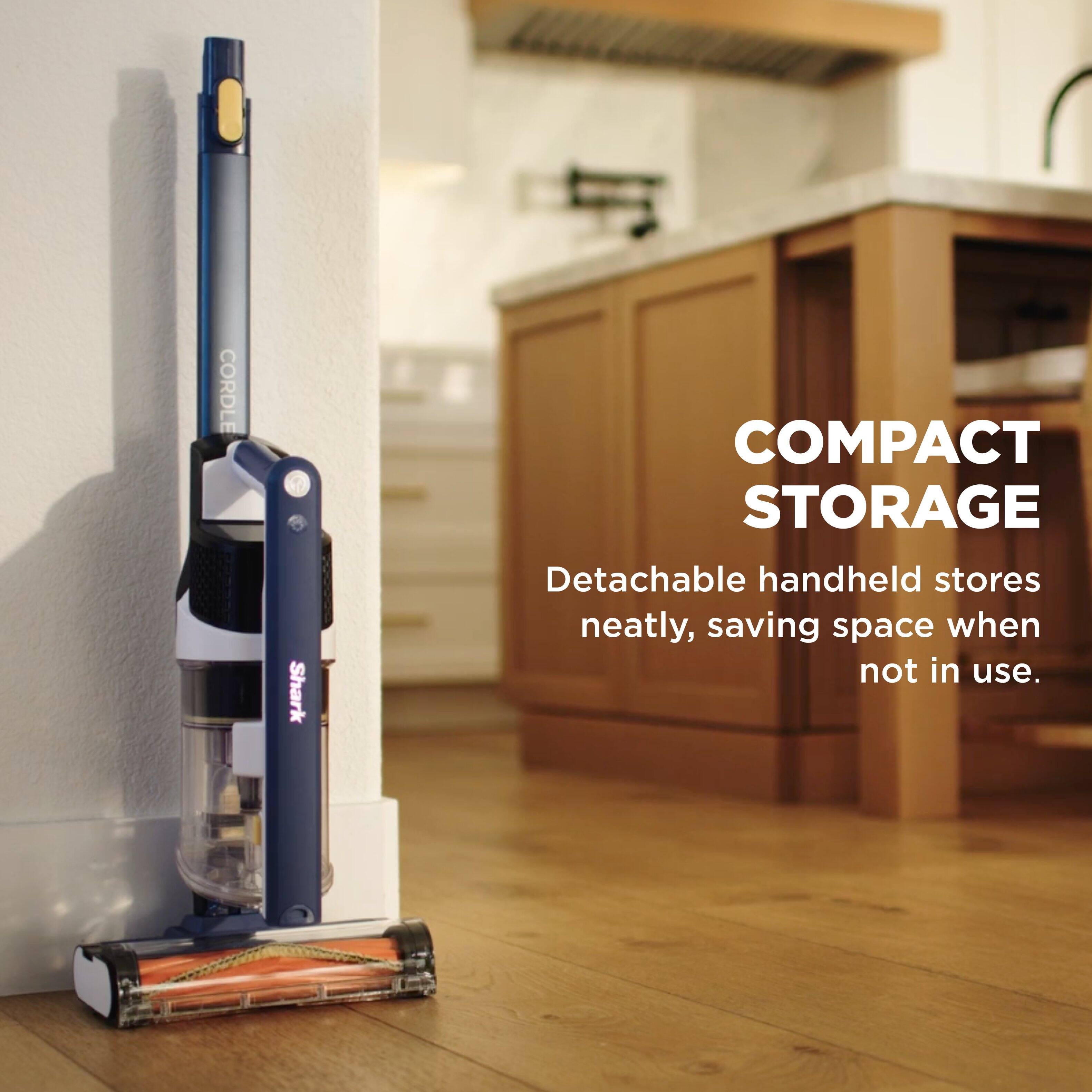 CORDLE Shark COMPACT STORAGE  
Detachable handheld stores neatly, saving space when not in use.