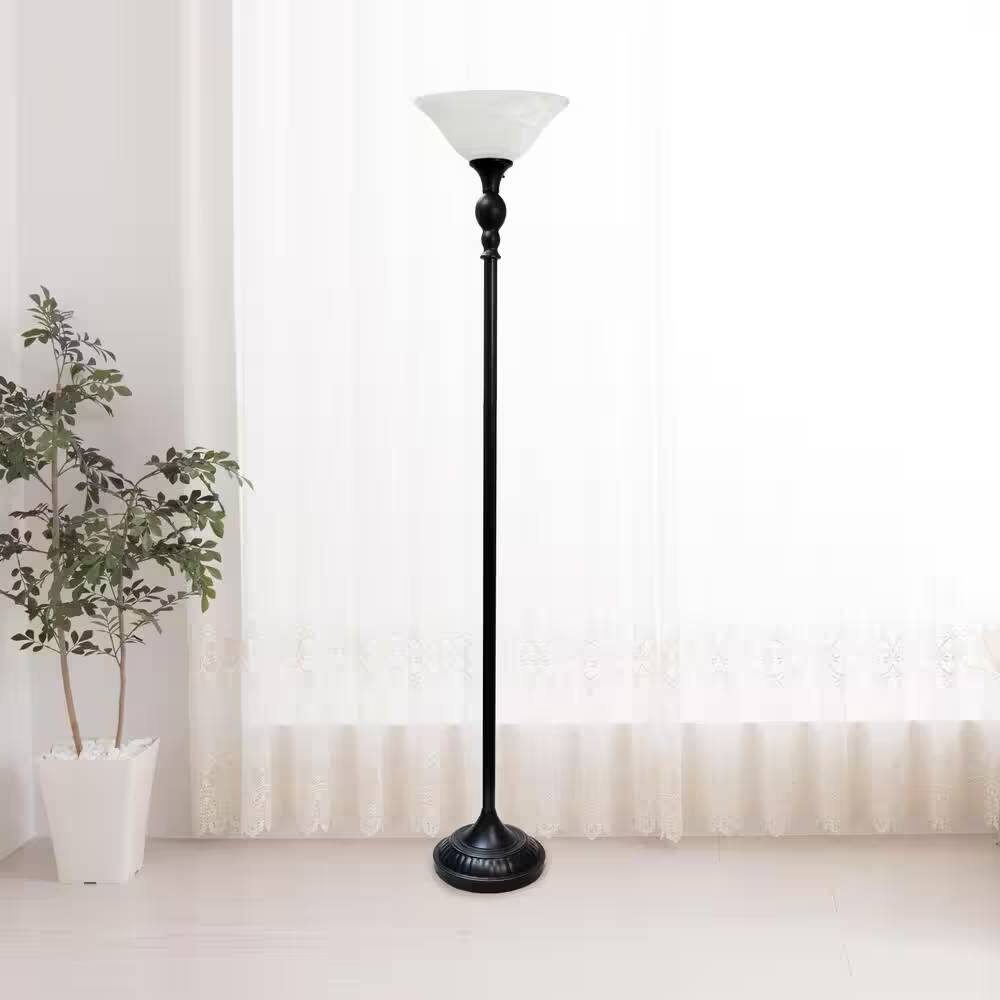 Angle. Hivvago - 71-inch Floor Lamp Torchiere in Bronze Finish with White Marbled Glass Shade - Bronze Finish, White.