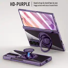 Dteck - Shockproof Clear Case for Samsung Galaxy Z Fold8 Ultra, 2-in-1 Stand Rigid Plastic Cover with Built-in HD Glass Screen - Purple