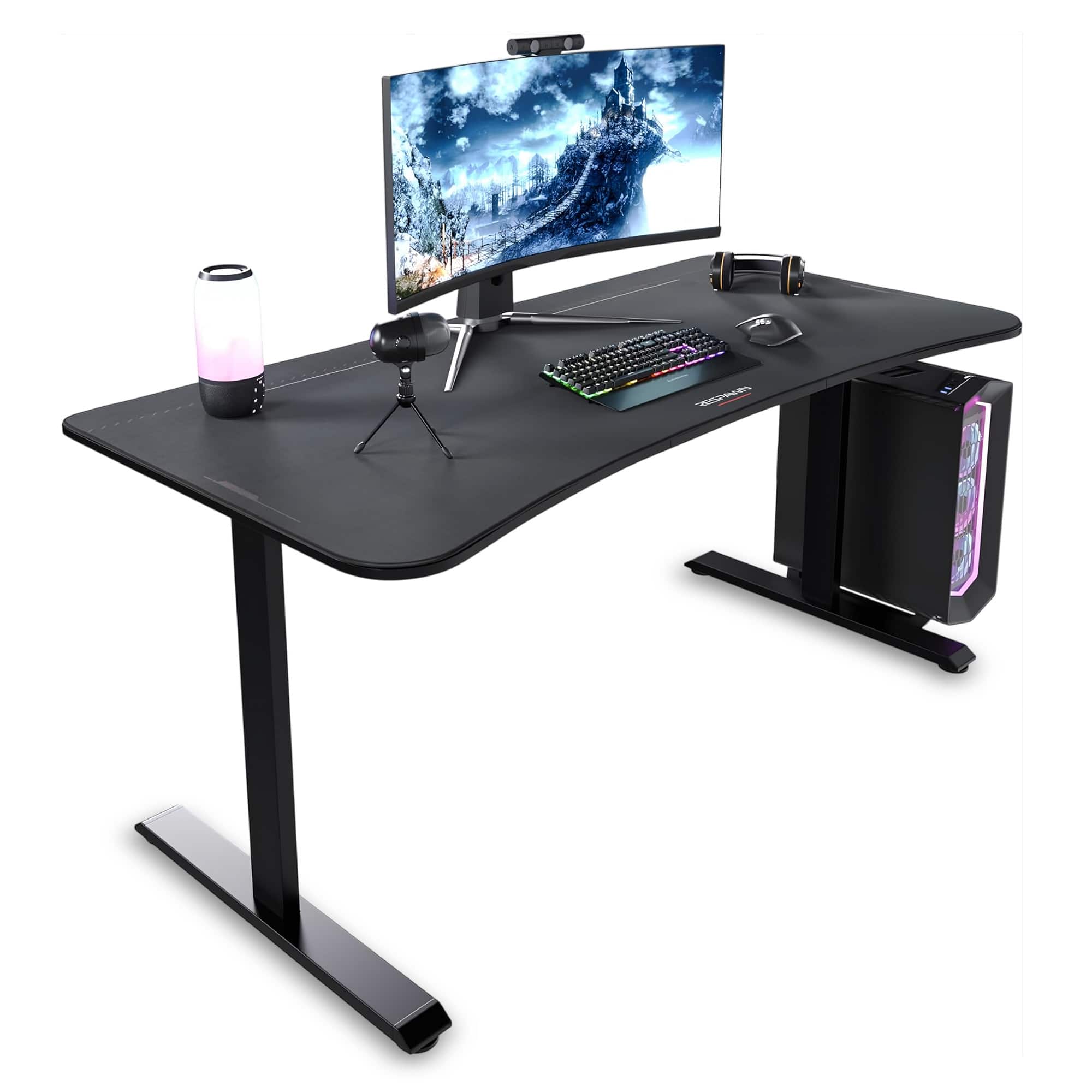 Respawn Products - RESPAWN 1063 - PC Gaming Desk with Cable Management - 63 Inch Ergonomic Full Desk Mouse Pad Office Computer Desk - Black