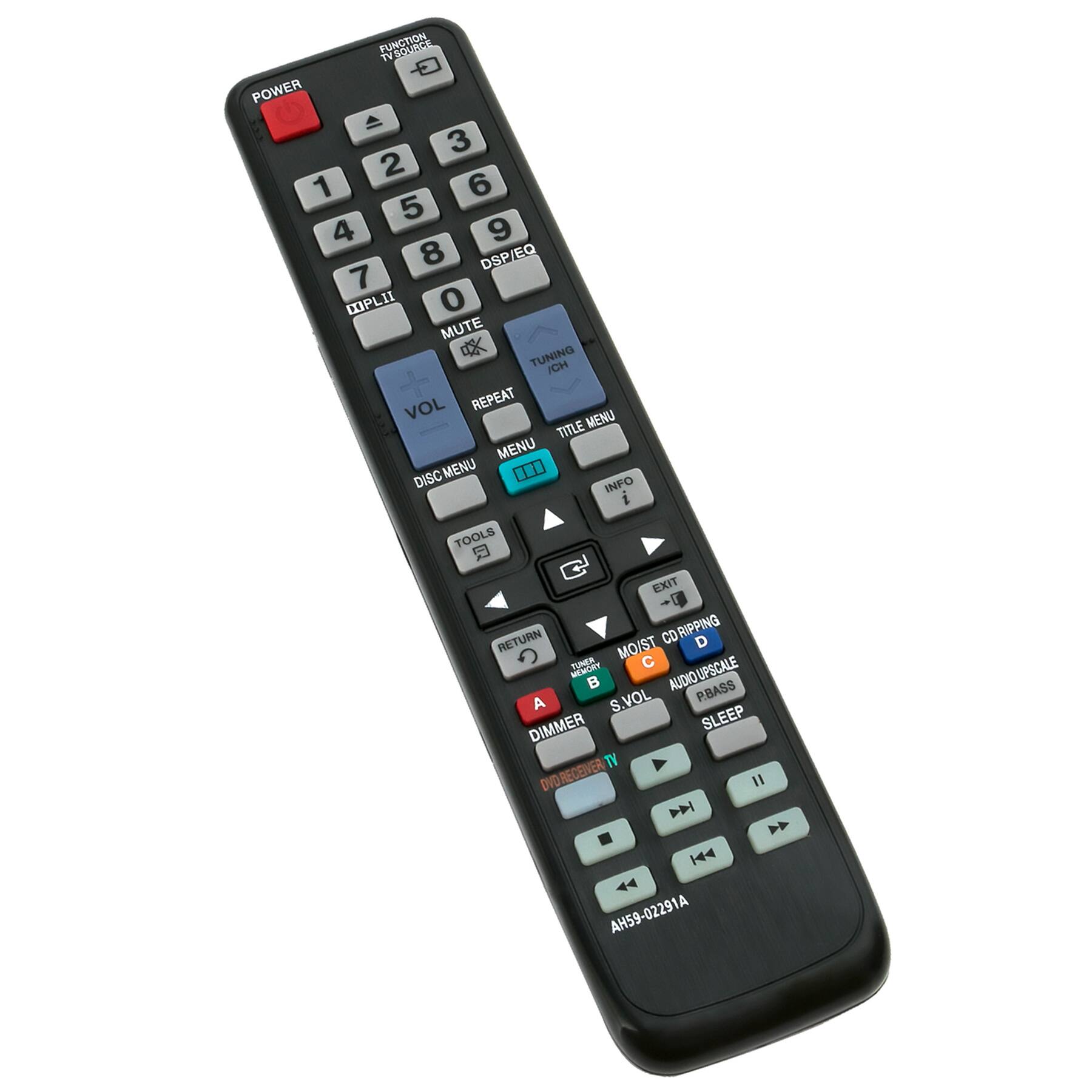 FUNCTION SOWEL TV POWER  
1 2 3 4 5 6 7 8 9 0  
DSP/EQ  
WLII  
MUTE  
TUNING CH  
VOL  
REPEAT  
TITLE MENU  
DISC MENU  
INFO  
TOOLS  
EXIT  
RETURN  
CD RIPPING  
MOIST  
C  
AUDIO UPGRADE  
D  
P.BASS  
S.VOL  
DIMMER  
SLEEP  
TV DVD RECEIVER  
AH59-02291A