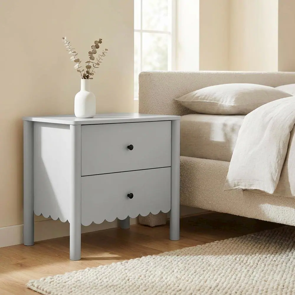 Angle. FurniFact - Nightstand with Two Drawers in Elegant Finish for Bedroom Storage - Gray.