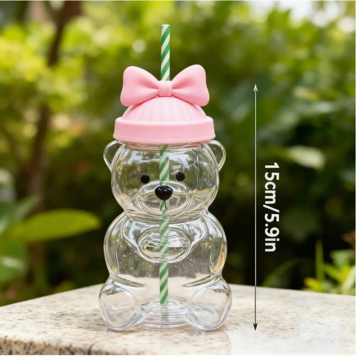 Left. Giantpower - 20oz Bear Cup with Straw, Cute Coffee Mugs Glass Bear Cup for Coffee, Milk & Tea Drinks - Clear.