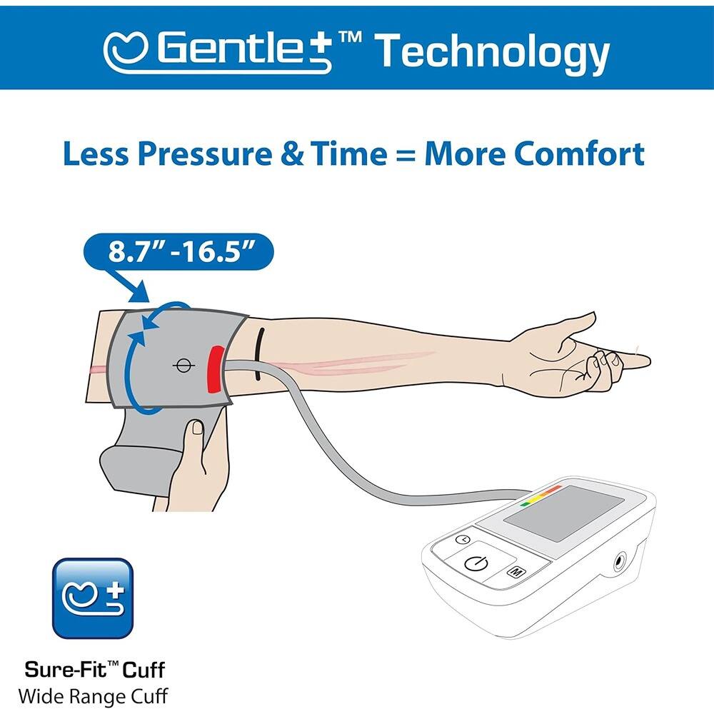 Gentle+™ Technology  
Less Pressure & Time = More Comfort  

8.7" - 16.5"  

Sure-Fit™ Cuff  
Wide Range Cuff