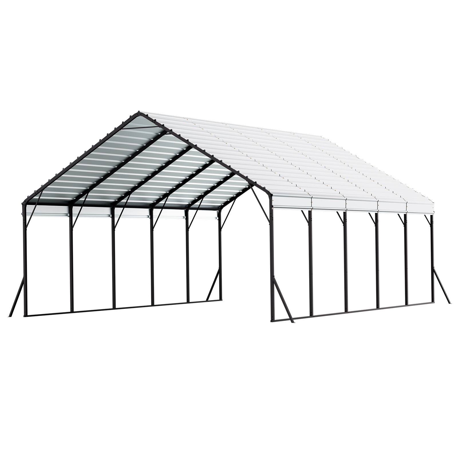 Alt View 5. VEVOR - Heavy Duty Metal Carport, 20 x 24 ft Outdoor Carport with Sturdy Frame & Roof, Car Garage Shade with Removable Sidewalls - Gray.