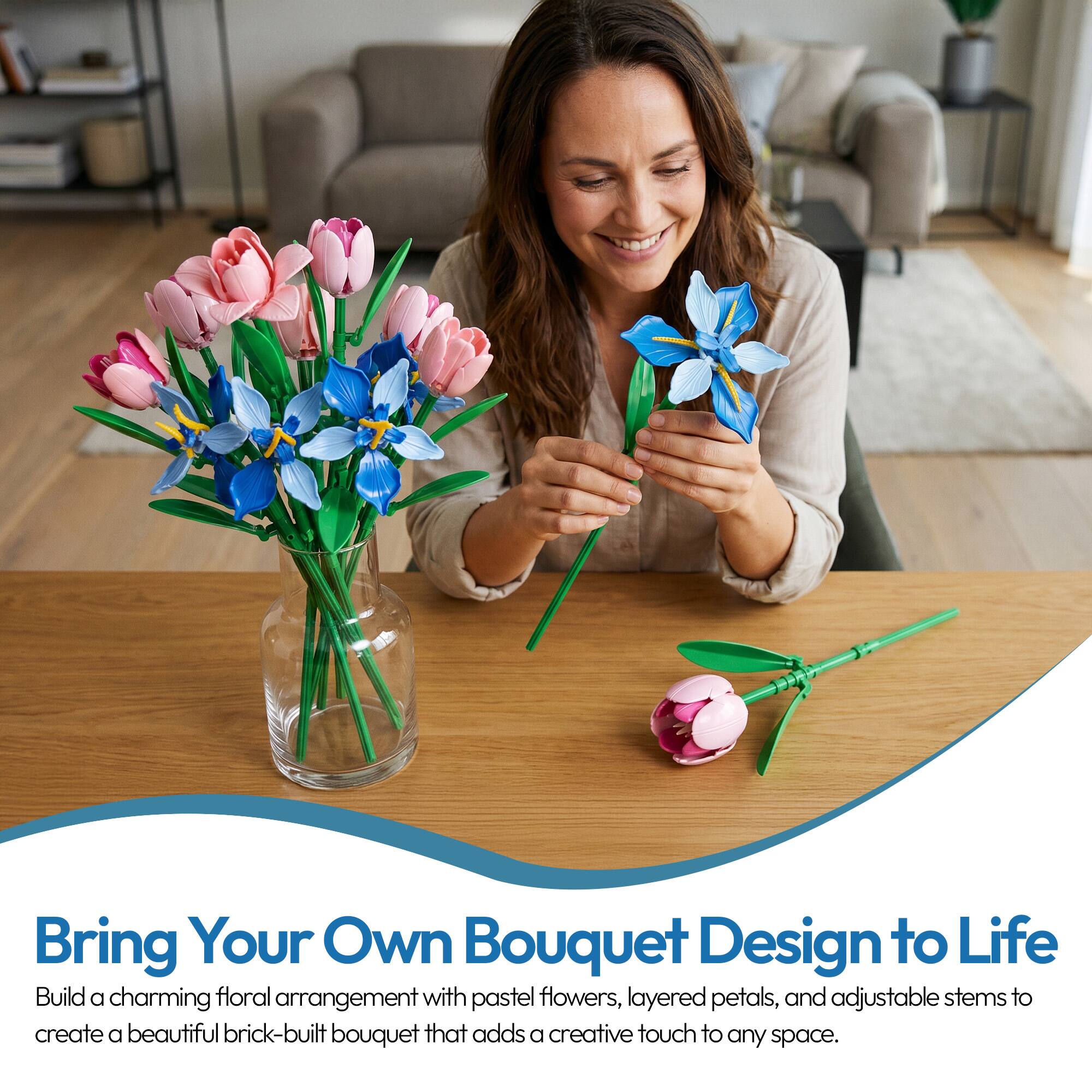 Bring Your Own Bouquet Design to Life

Build a charming floral arrangement with pastel flowers, layered petals, and adjustable stems to create a beautiful brick-built bouquet that adds a creative touch to any space.