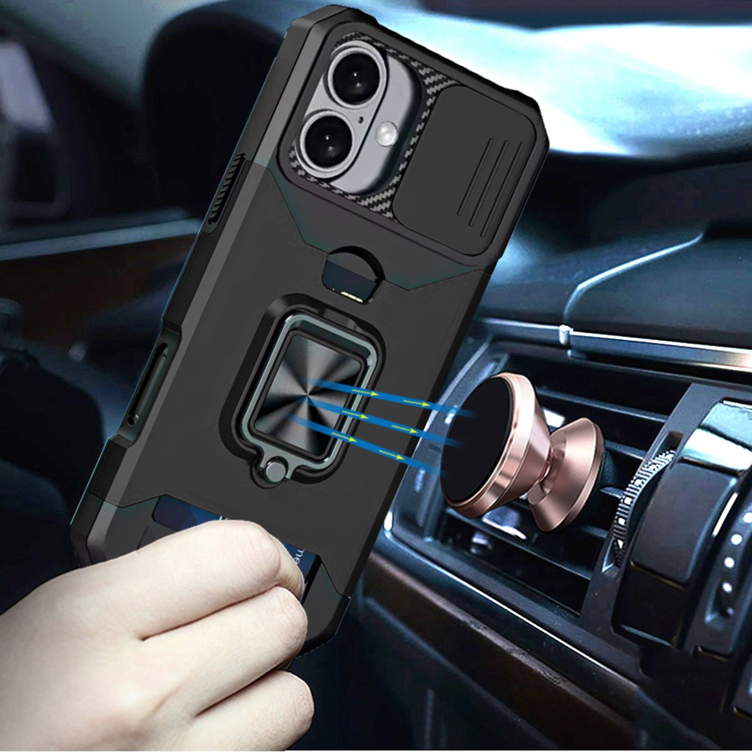 Left. Kitcheniva - Multi-Use Card Holder Stand Phone Case With Lens Cover Tempered Glass For iPhone 17 Black - Black.