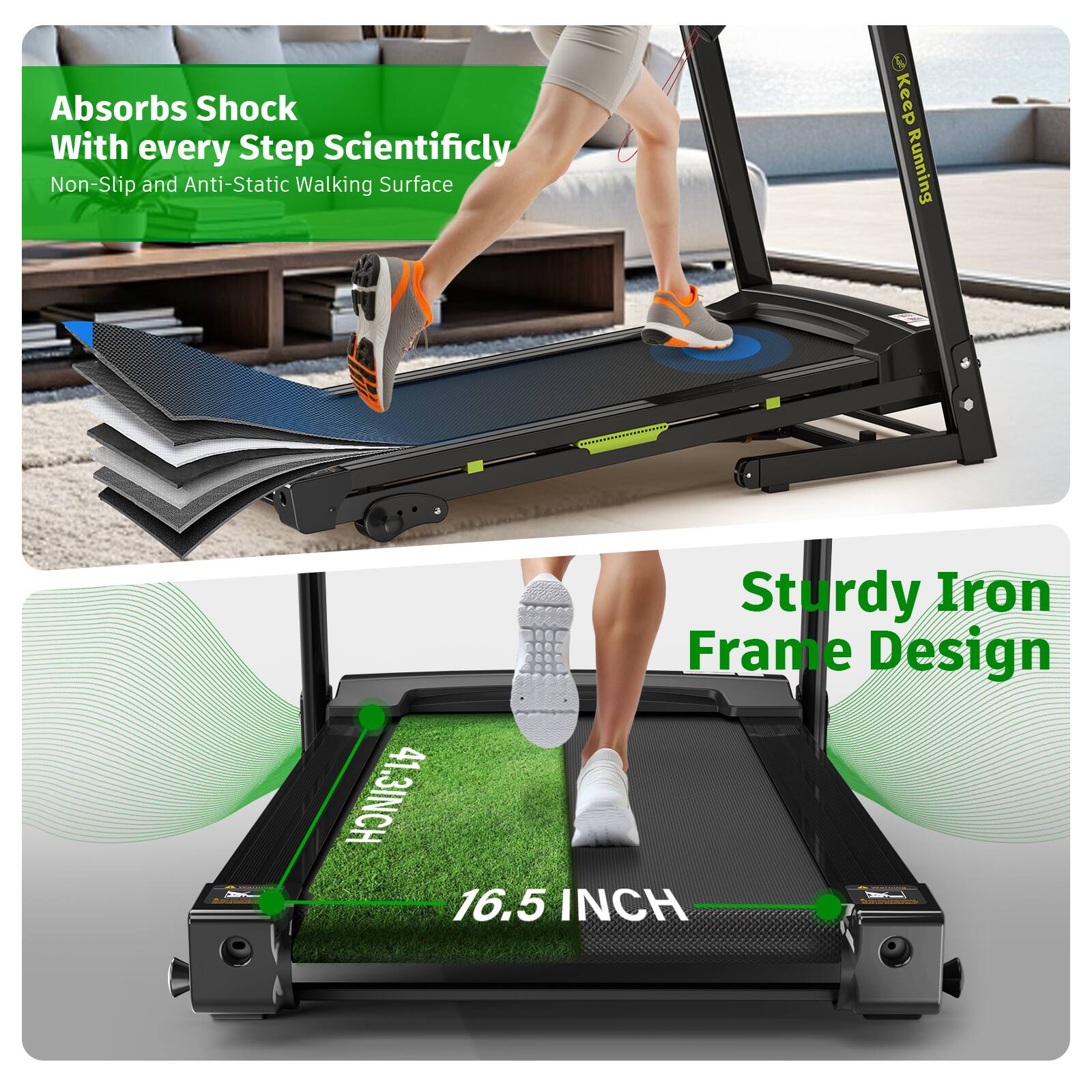 Absorbs Shock With every Step Scientifically  
Non-Slip and Anti-Static Walking Surface  

Sturdy Iron Frame Design  

41.3 INCH - 16.5 INCH