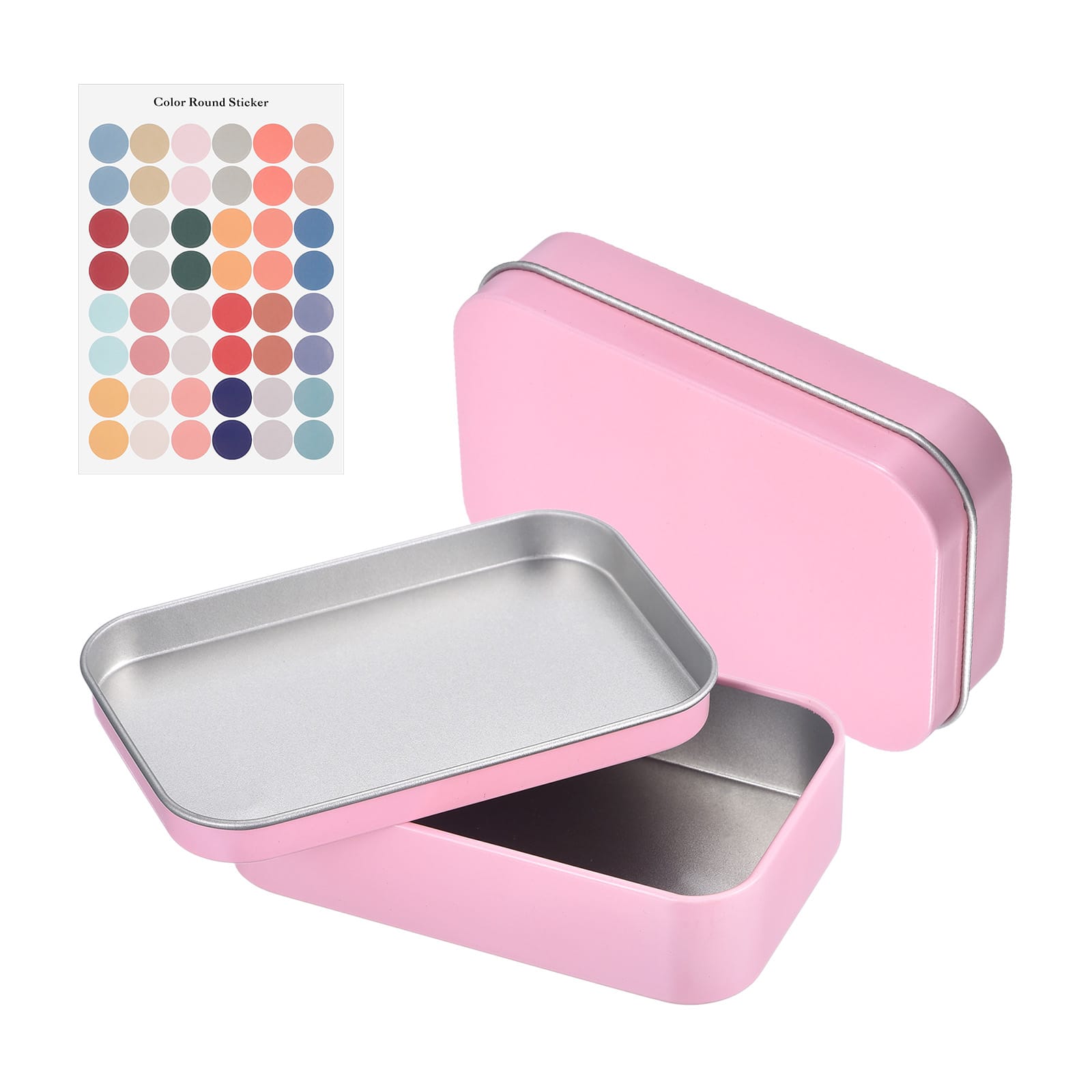 Unique Bargains - 2pcs Metal Tin Box, 3.7x2.4x0.9" Rectangular with Self-Adhesive Stickers, Mini Storage for Candy Drawing Pin Crafts - Pink