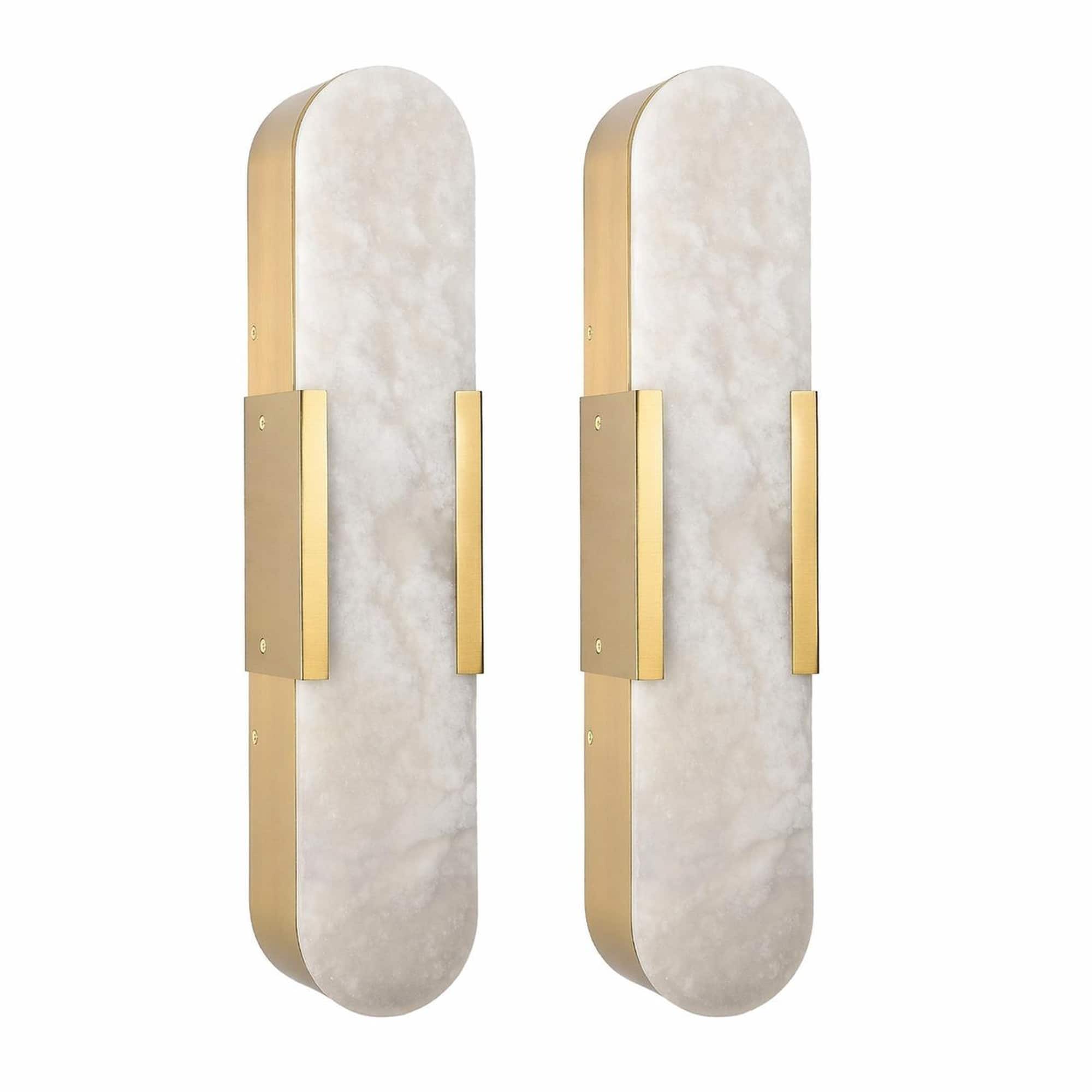 RYHNUYNE - 19.7-Inch Natural Marble Wall Sconce Set of Two, Gold Finish, Dimmable LED Vanity Lights for Bathroom, Bedroom, Hallway
