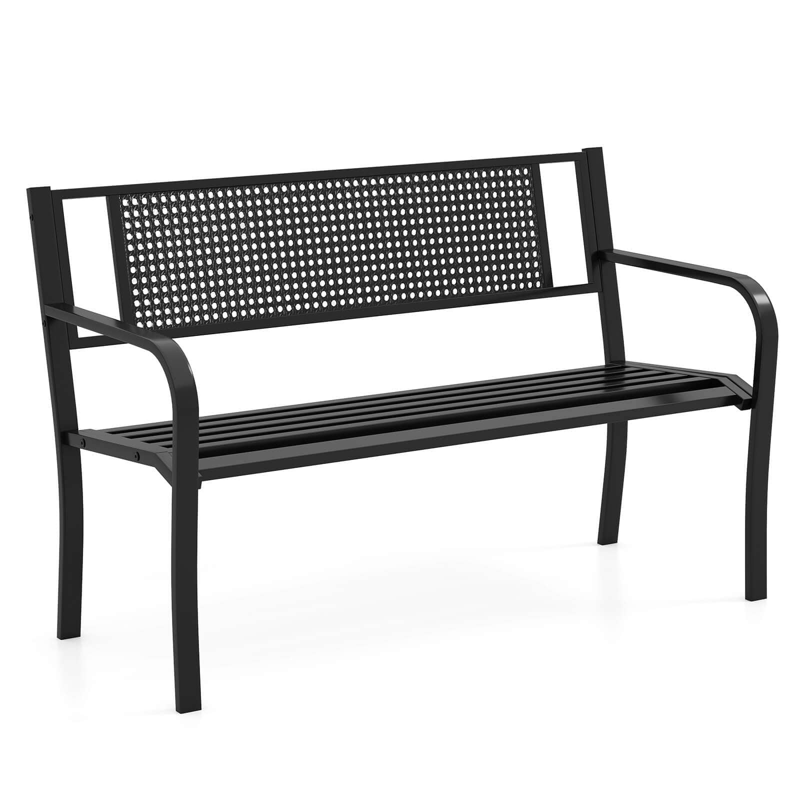 "Costway - 50"" Garden Bench with Patterned Backrest and Curved Armrests for Porch Lawn - Black" price history on PriceWatchPro