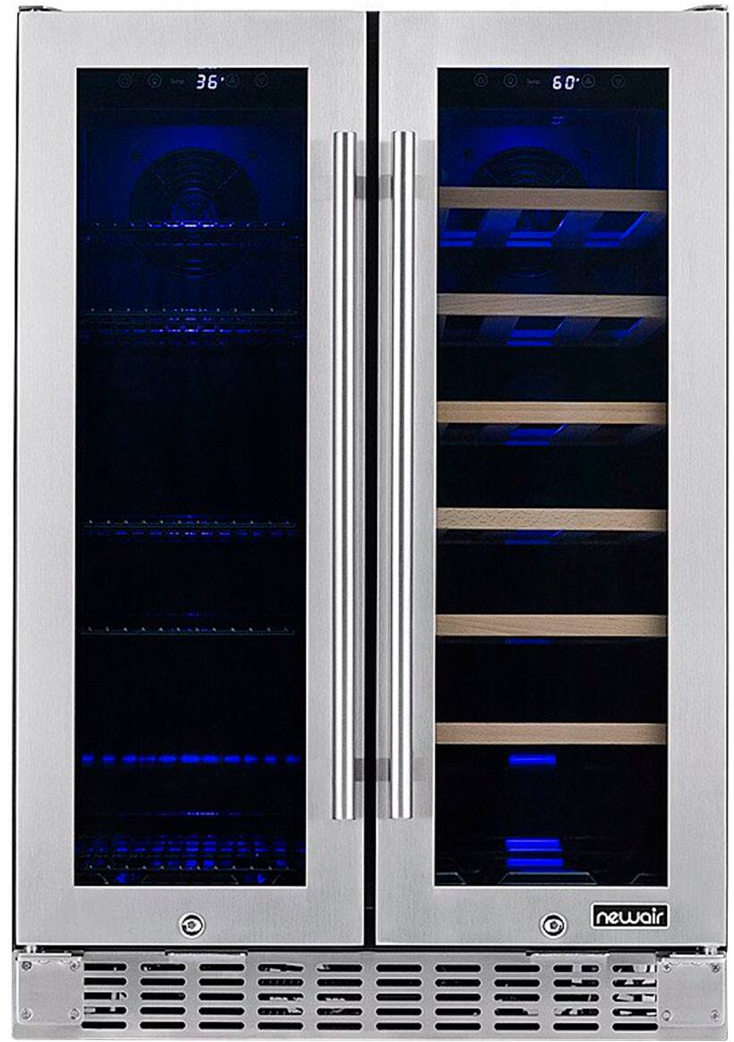 Alt View 19. NewAir - Refurbished 18-Bottle or 58-Can French Door Dual Zone Wine Refrigerator with SplitShelf and Beech Wood Shelves - Stainless Steel.