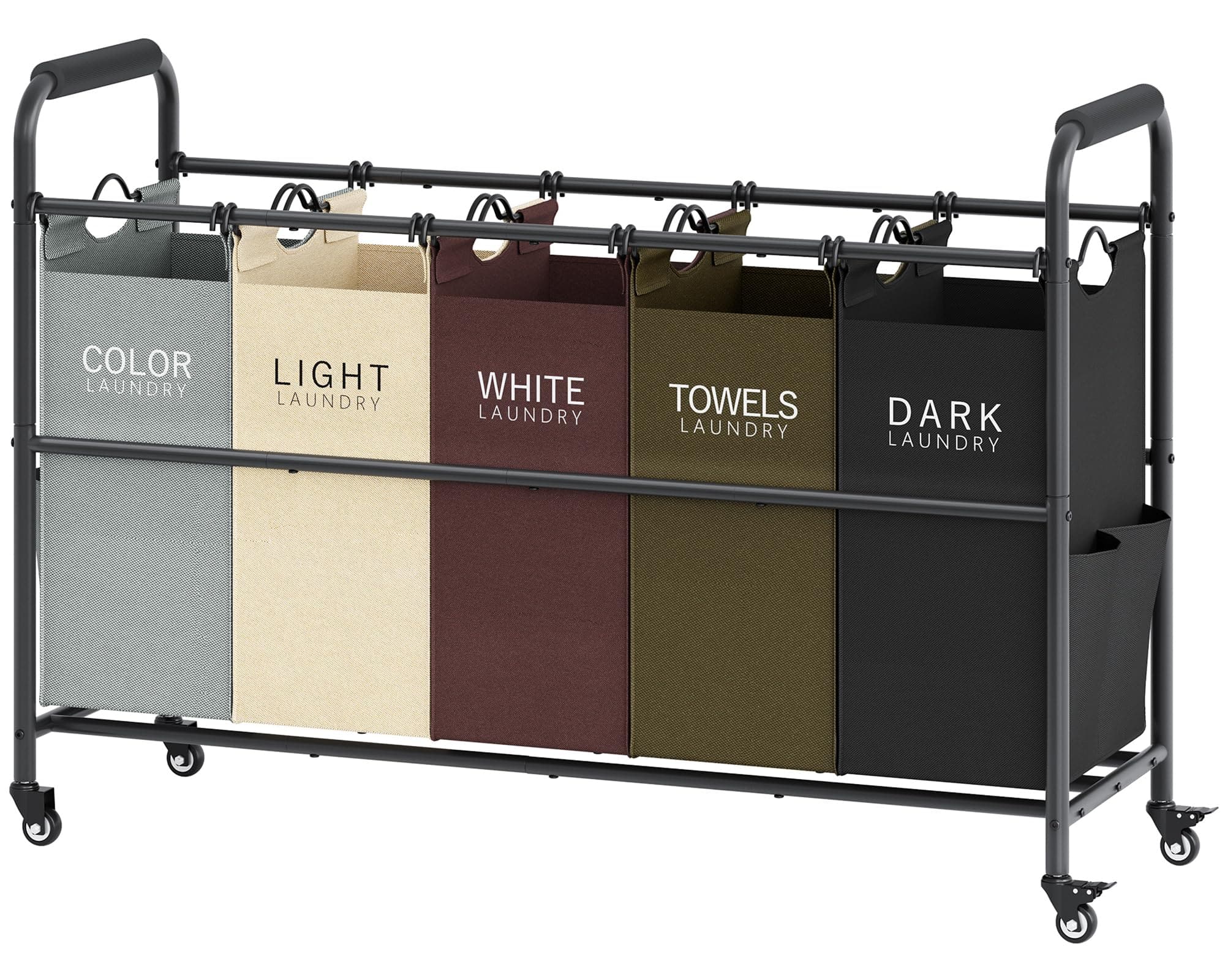 JETRANSPORT - 5 Bag Laundry Sorter Cart Hamper Basket With Heavy Duty Lockable Rolling Wheels For Clothes Storage 5 Colors - Assorted