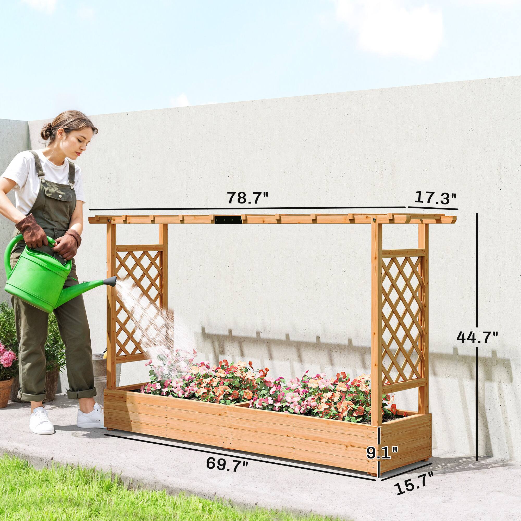 Outsunny Planter Box with Trellis, Hanging Roof and Drainage Holes