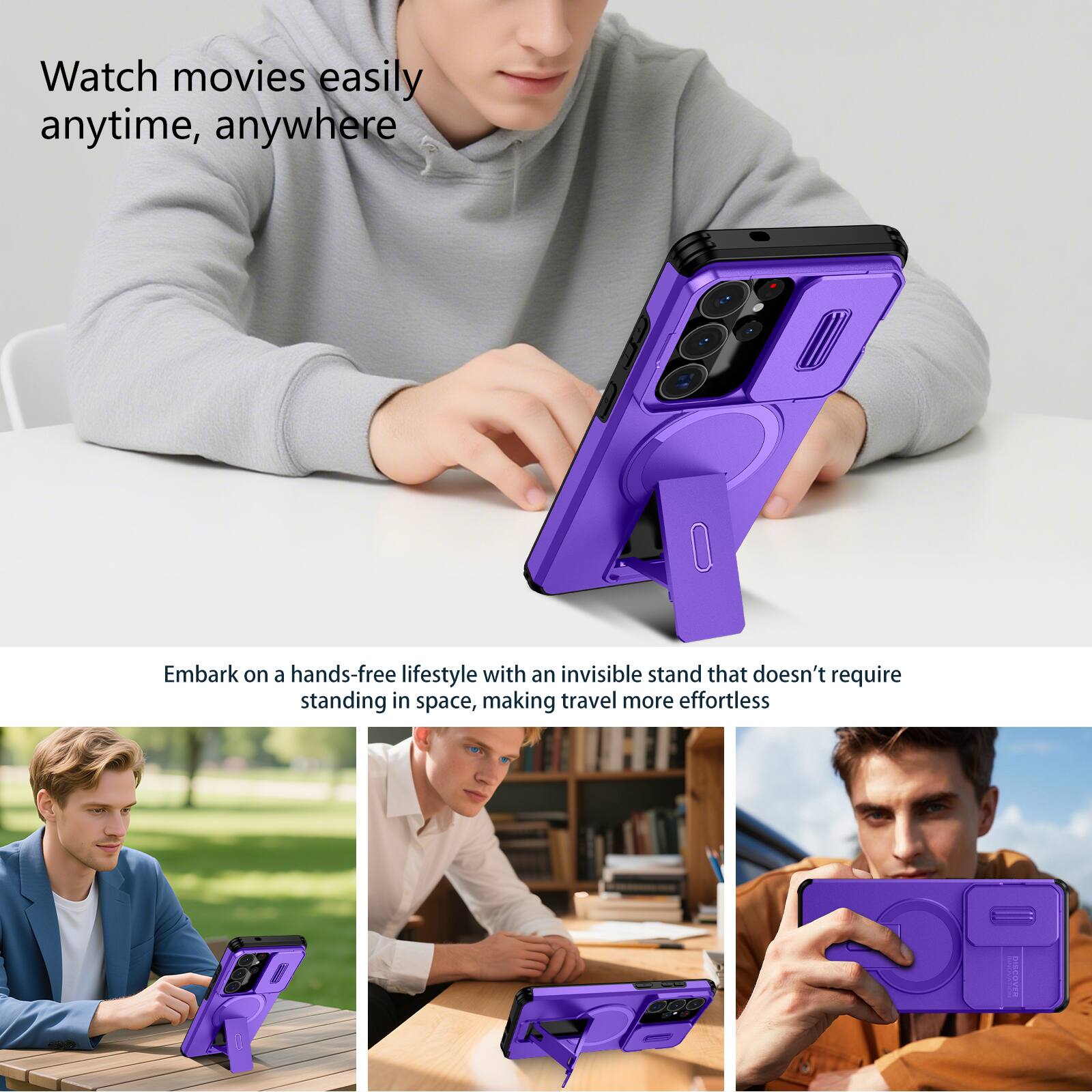 Watch movies easily anytime, anywhere

Embark on a hands-free lifestyle with an invisible stand that doesn't require standing in space, making travel more effortless