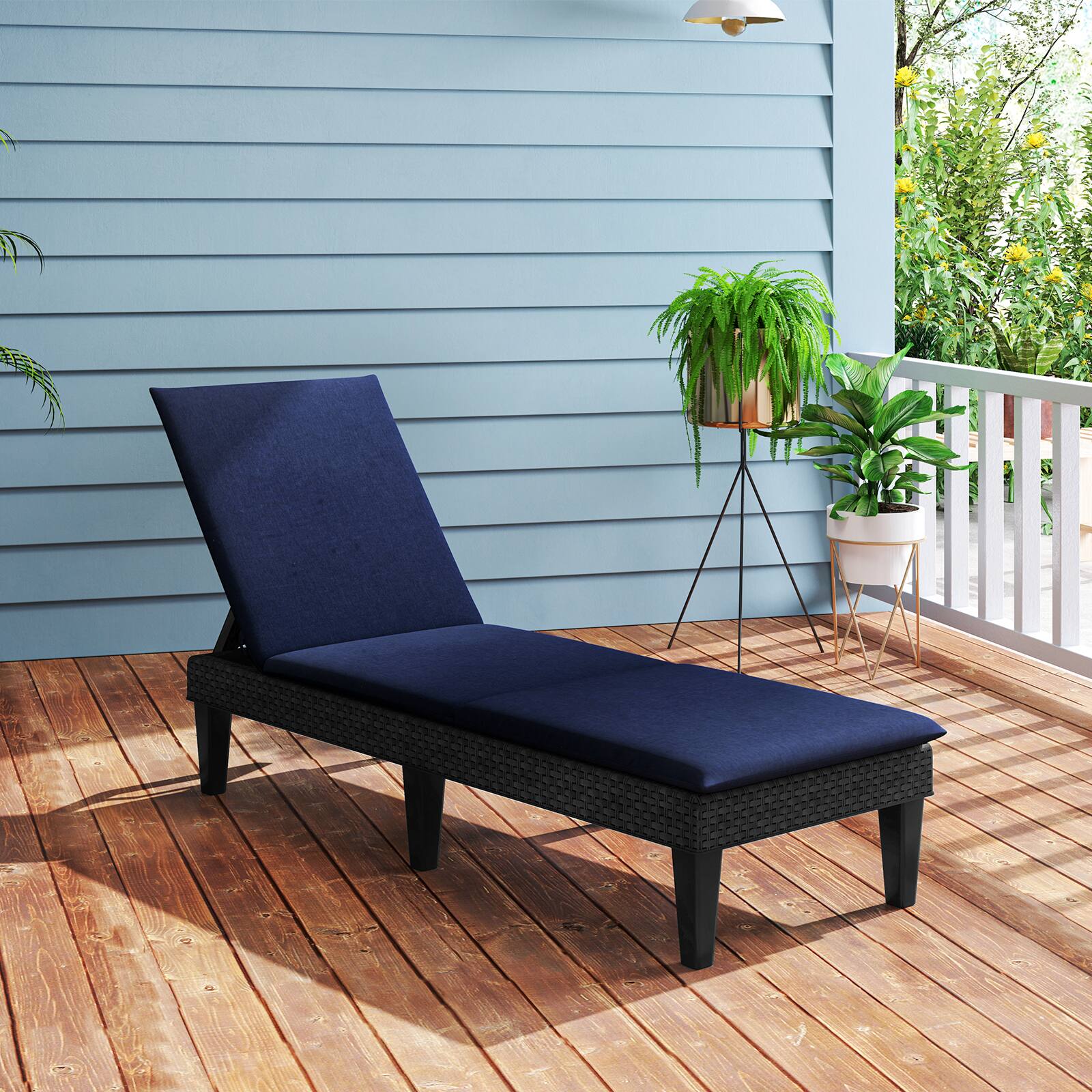 Alt View 3. Gymax - Gymax 2PCS Patio Lounge Chair Recliner Chair w/ 3-Position Adjustable Backrest & Cushion Black & Blue - Black, Blue.
