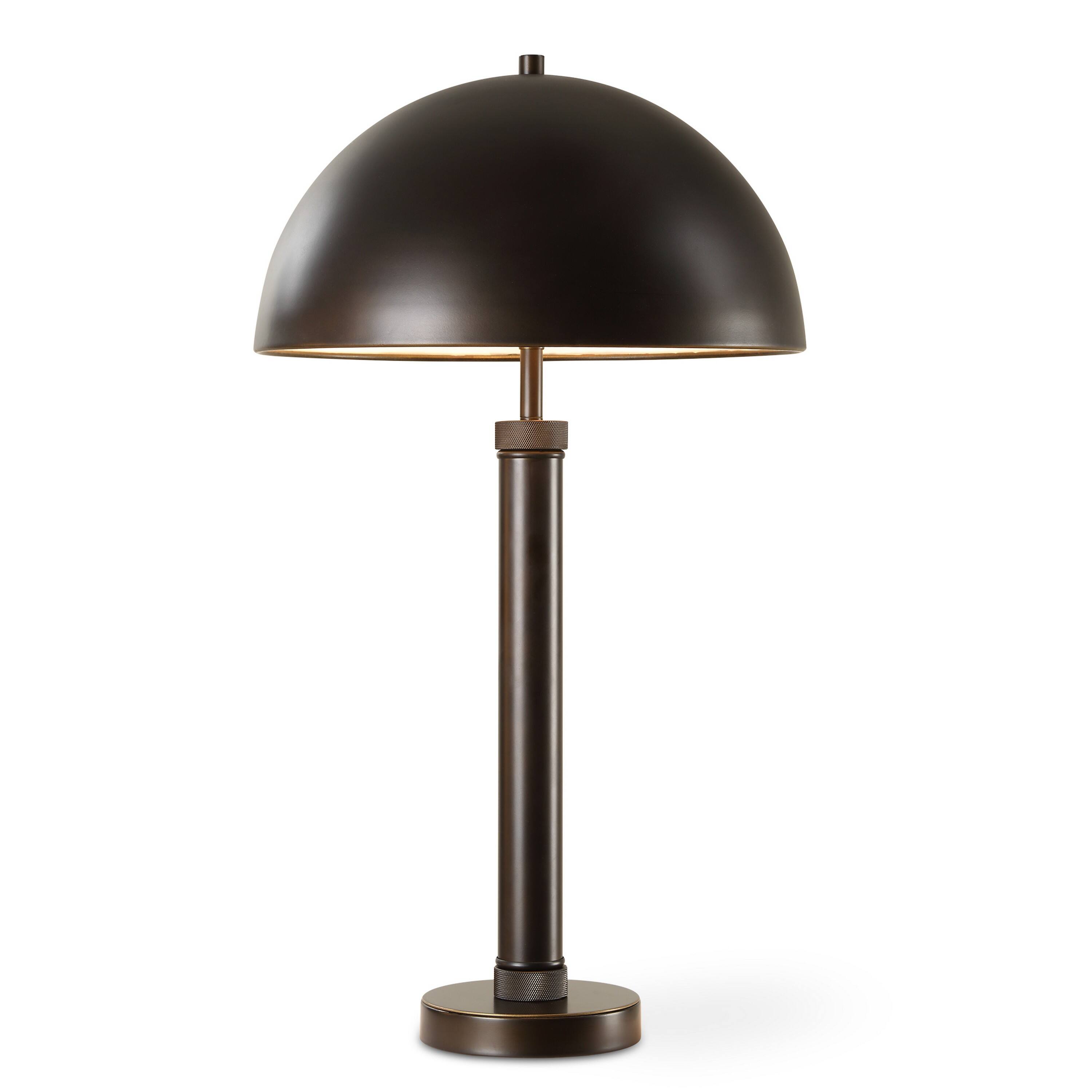 Front. Manhattan Lane - Modern Accent Table Lamp, Dome Shade, Metal Round Base - Black, Gold.
