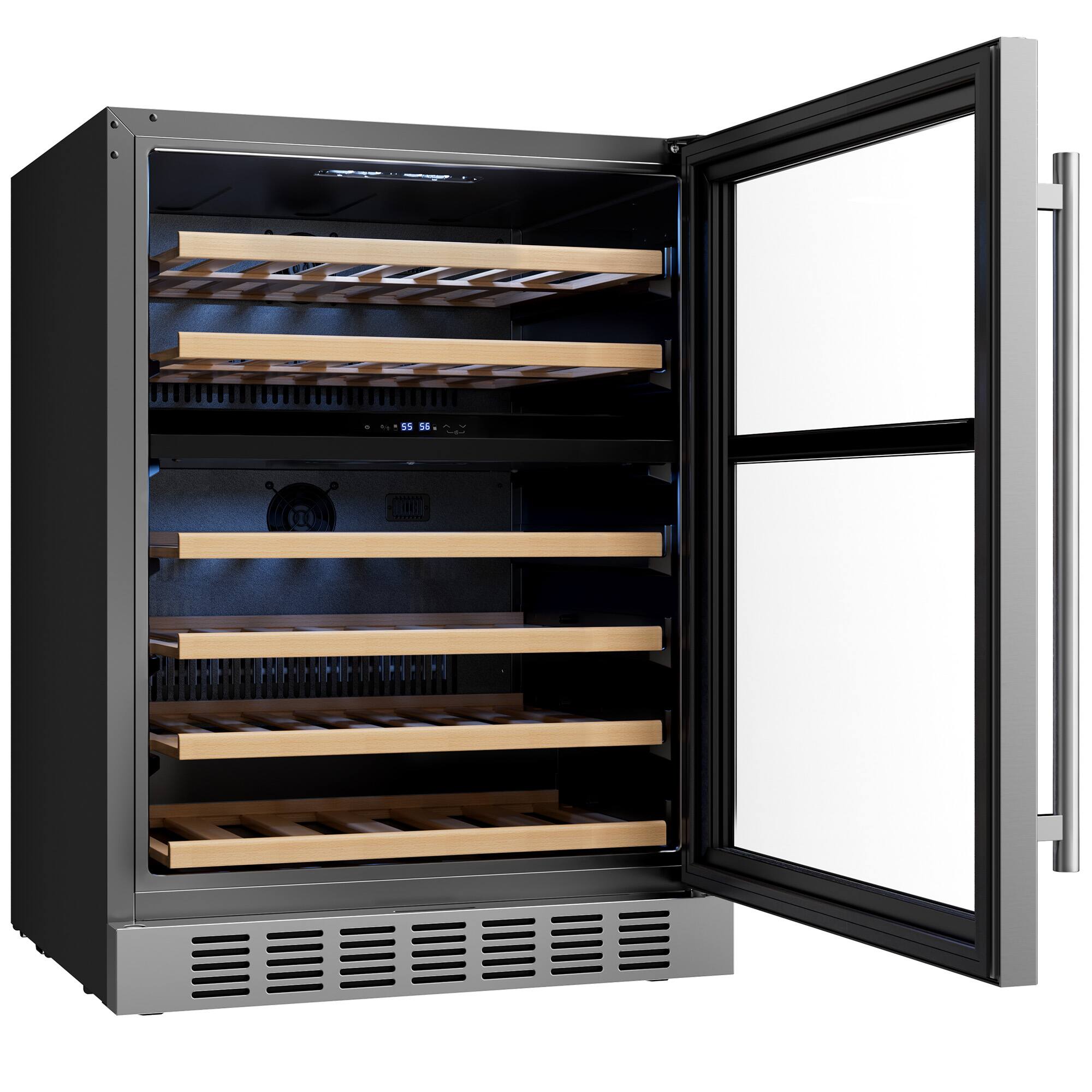Left. Empava - 23.43 In. 46-bottle Dual Zone Wine Cooler With 6 Shelves, Built-in/freestanding Wine Fridge For Collectors/home In Black - Black.