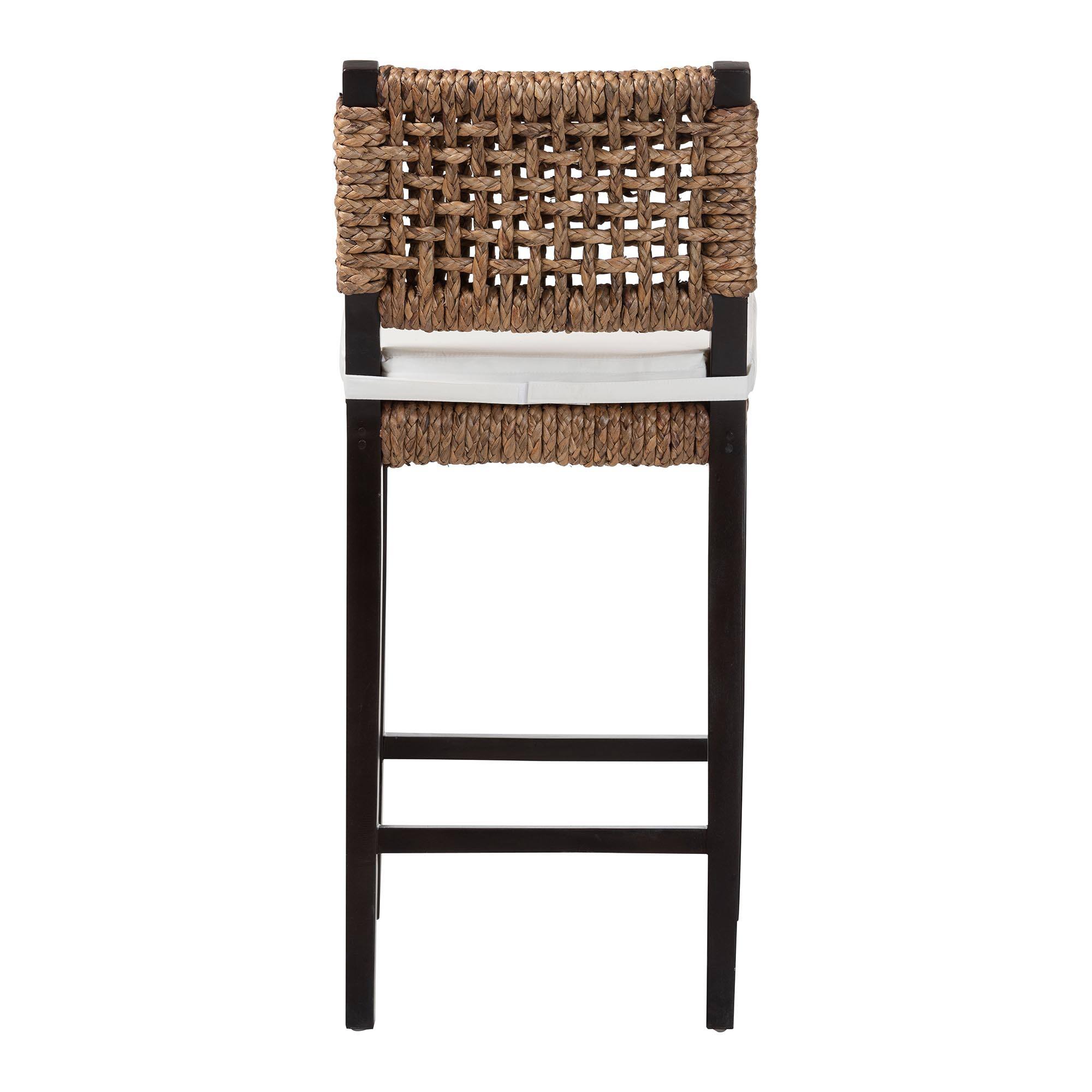 Back. bali & pari - Alise Handwoven Seagrass Bar Stool with Mahogany Wood Frame, Dark Brown - Natural Brown/Dark Brown.