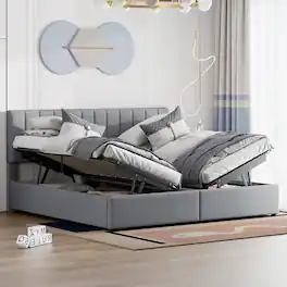 Tiramisubest - King Size Upholstered Platform Bed with a Hydraulic Storage System, Gray - Gray