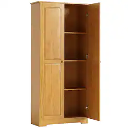 Homcom - Pinewood Kitchen Pantry Storage Cabinet, Freestanding Cabinets with Doors and Shelves - Brown