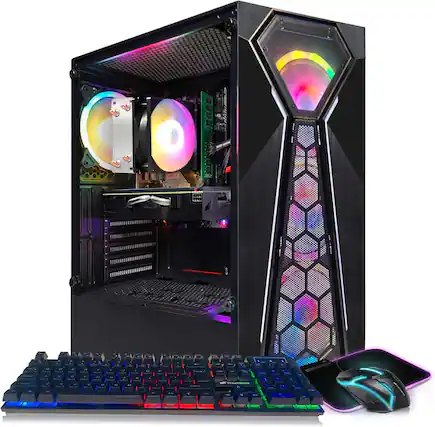 Front. STGAubron - STGAubron Prebuilt Gaming PC, Radeon RX 580 8G GDDR5, AMD Athlon 3000G 3.5Ghz, 16G DDR4 RAM, 512G SSD, Windows 11 Home - Black.