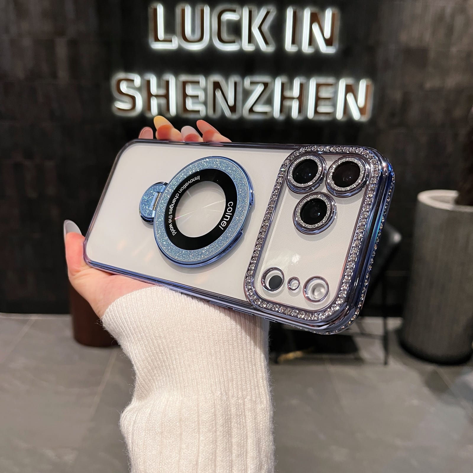 UUCOVER - Glitter Case for Apple iPhone 17 Pro Max with Rotating Metal Ring kickstand, Lens Protection Shockproof Slim Clear Cover - Blue price history on PriceWatchPro