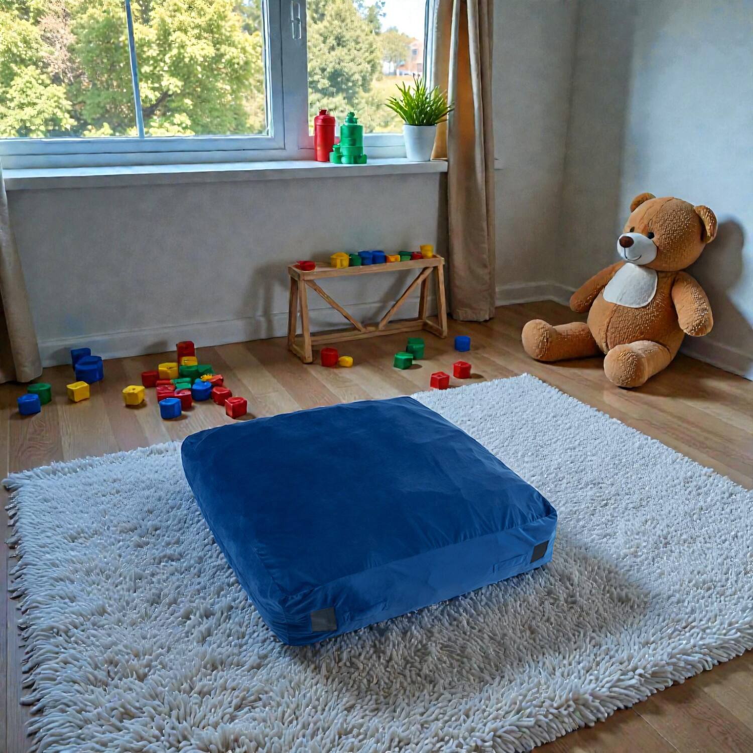 Front. BreeBe - Large 57" Sensory Crash Pad Set with Soft Foam Blocks & Removable Velvet Cover - Blue.