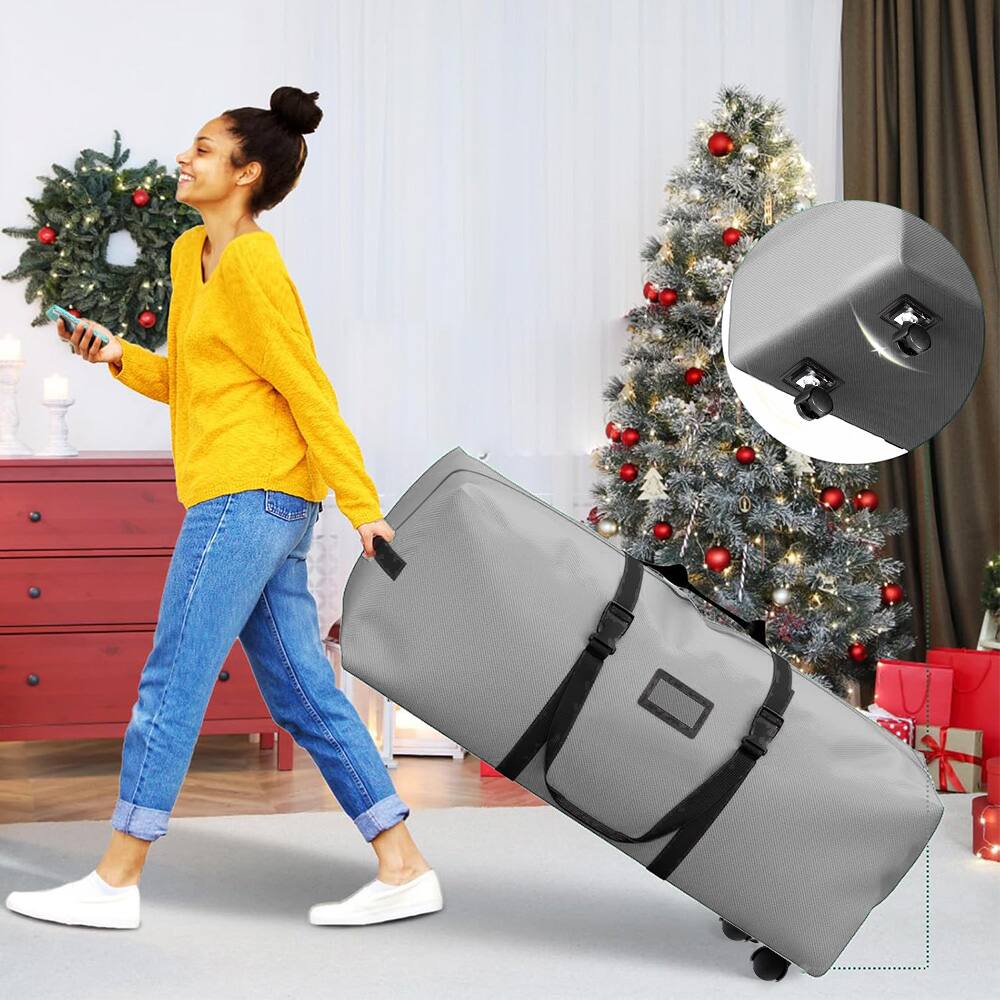 Alt View 4. MOVSSOU - 7.5 Ft Christmas Tree Storage Bag Rolling 2 Swivel Wheels Xmas Tree Bag Holiday Tree Storage Case - gray.