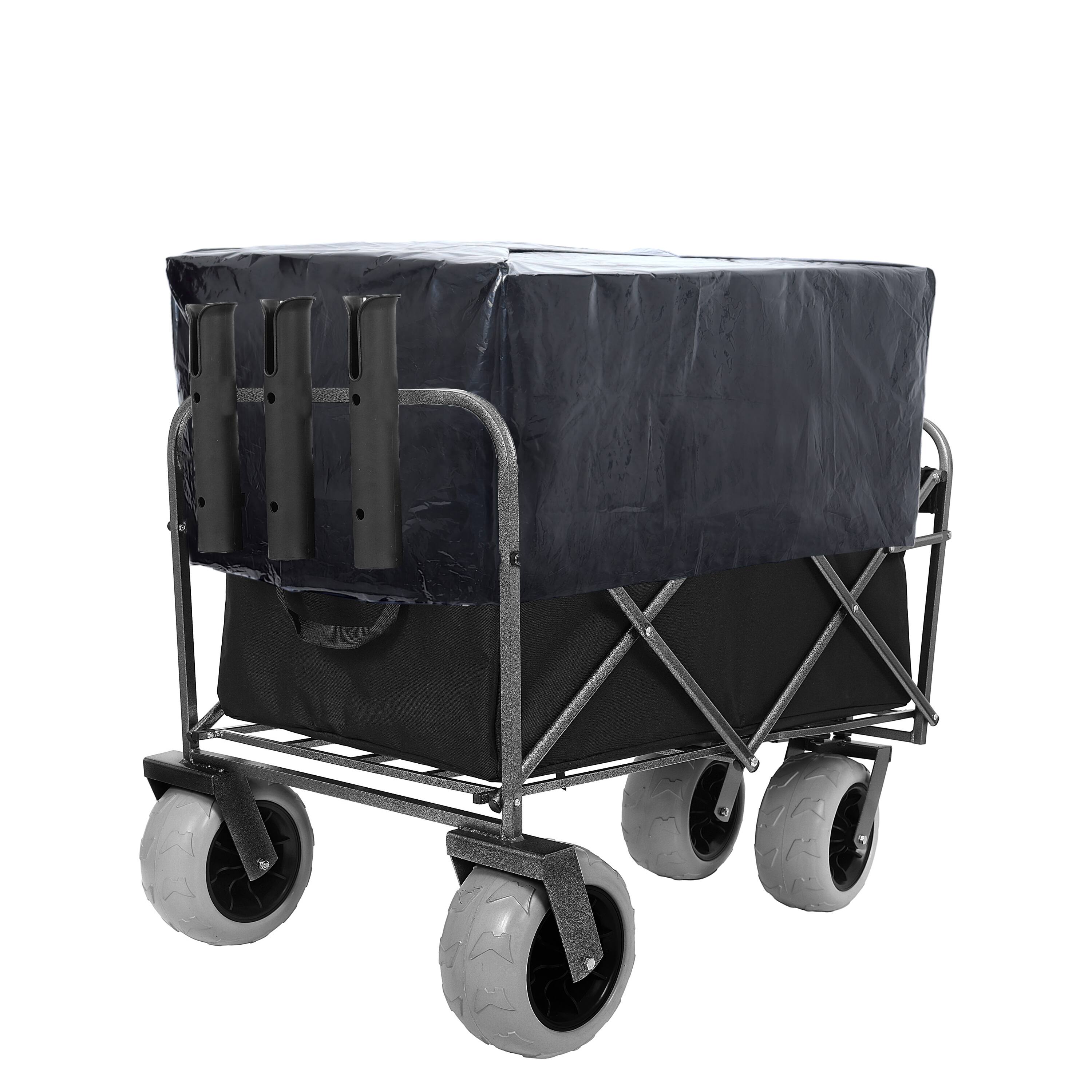 Alt View 6. Mondawe - 500lbs Foldable Steel Wagon Utility Carts w/ Waterproof Fishing Cart with Rod Holders - Black.