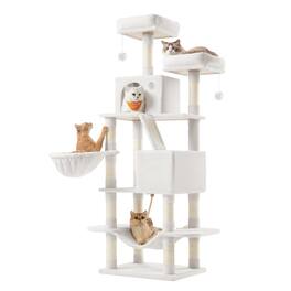Songmics Home - Cat Tree, 65.0-Inch Large Cat Tower, Multi-Level Plush Condo with 13 Scratching Posts, 2 Perches, 2 Caves, Basket - Cream White