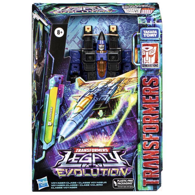 Sure, here is the corrected and grouped text from the image:

---

**Transformers: Legacy Evolution**

**8+**

**Takara Tomy Generations**

**Voyager Class**

**Voyager-Klasse**

**Classe Voyager**

**Classe Viajero**

**Voyageur**

**Plastic-Free Packaging* (Except tape and glue)**

**Dirge**

**Hasbro**

**Voyager Class • Classe Voyager • Voyager-Klasse • Classe Viajero • Classe Voyager**

---

*Note: "Plastic-Free Packaging" refers to the packaging being made from recycled materials.
