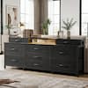 Front. Furologee - Modern Dressers for Bedroom Wide Chest with 9 Fabric Drawers for Living Room - Black.