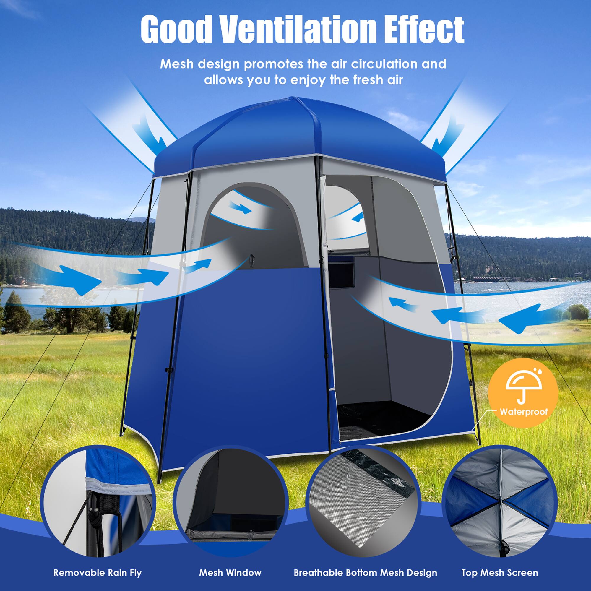 Good Ventilation Effect

Mesh design promotes the air circulation and allows you to enjoy the fresh air

- Waterproof
- Removable Rain Fly
- Mesh Window
- Breathable Bottom Mesh Design
- Top Mesh Screen
