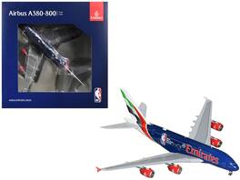 GeminiJets - Airbus A380-800 Commercial Aircraft Emirates Airlines - Official NBA Partner (A6-EOD) 1/400 - Dark Blue with Striped Tail