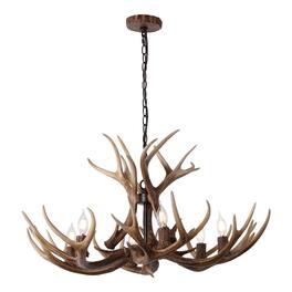 Jonathan Y - Eldora 33" 6-Light Rustic Farmhouse Adjustable Resin Antler LED Chandelier - Brown