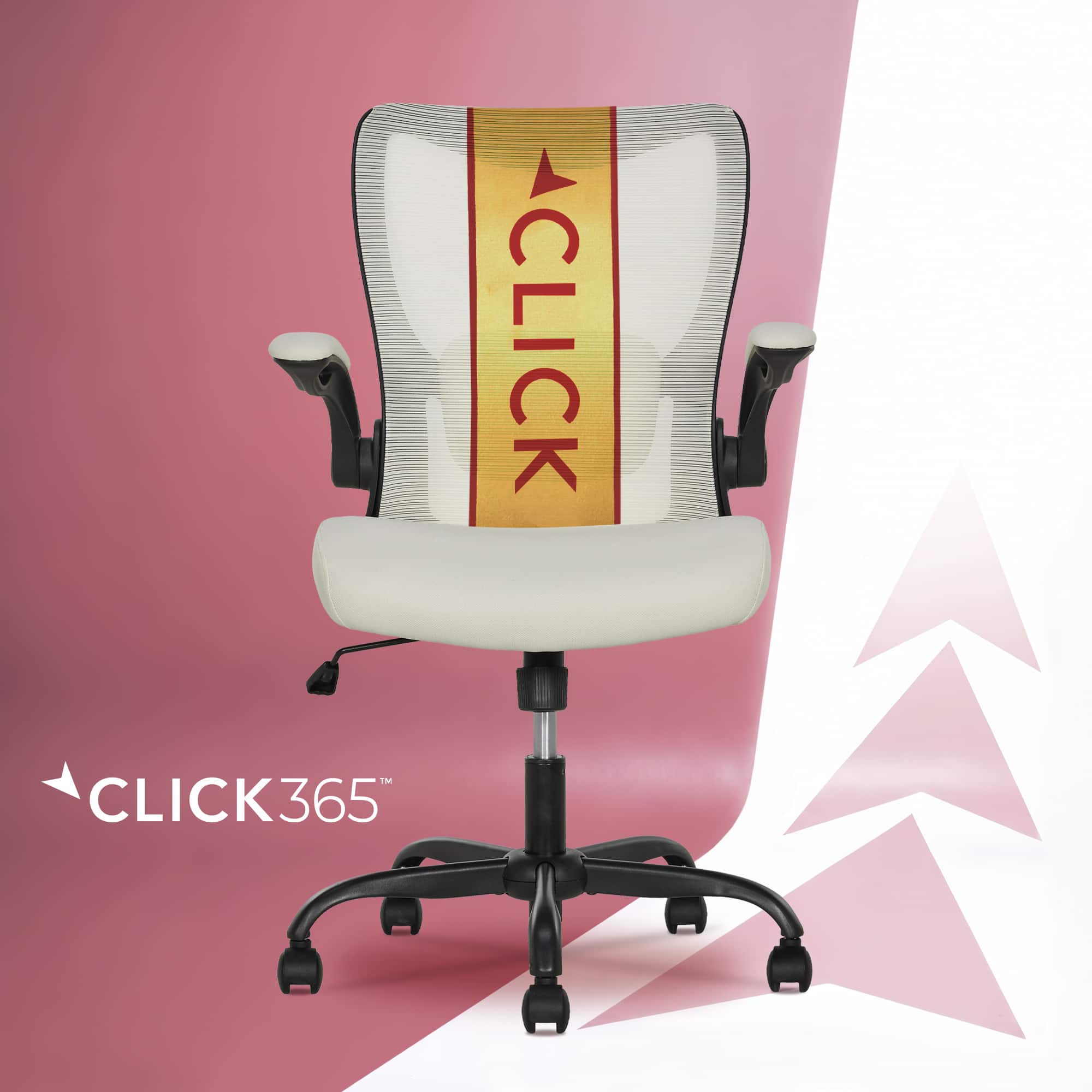 Photos - Computer Chair Almond Click365 - Ergonomic Office Chair with Lumbar Support Breathable Mesh Desk Chair with Flip-Up Arms Adjustable Height Swivel
