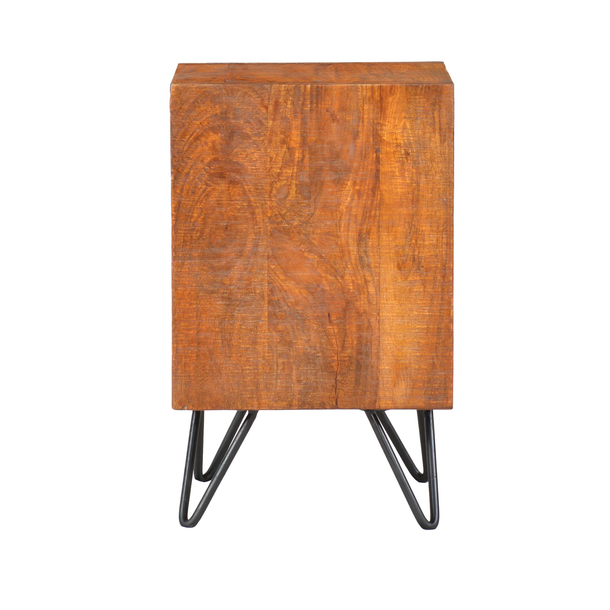 Alt View 1. Manhattan Lane - 22 Inch Textured Cube Shape Wooden Nightstand with Angular Legs - Brown and Black.