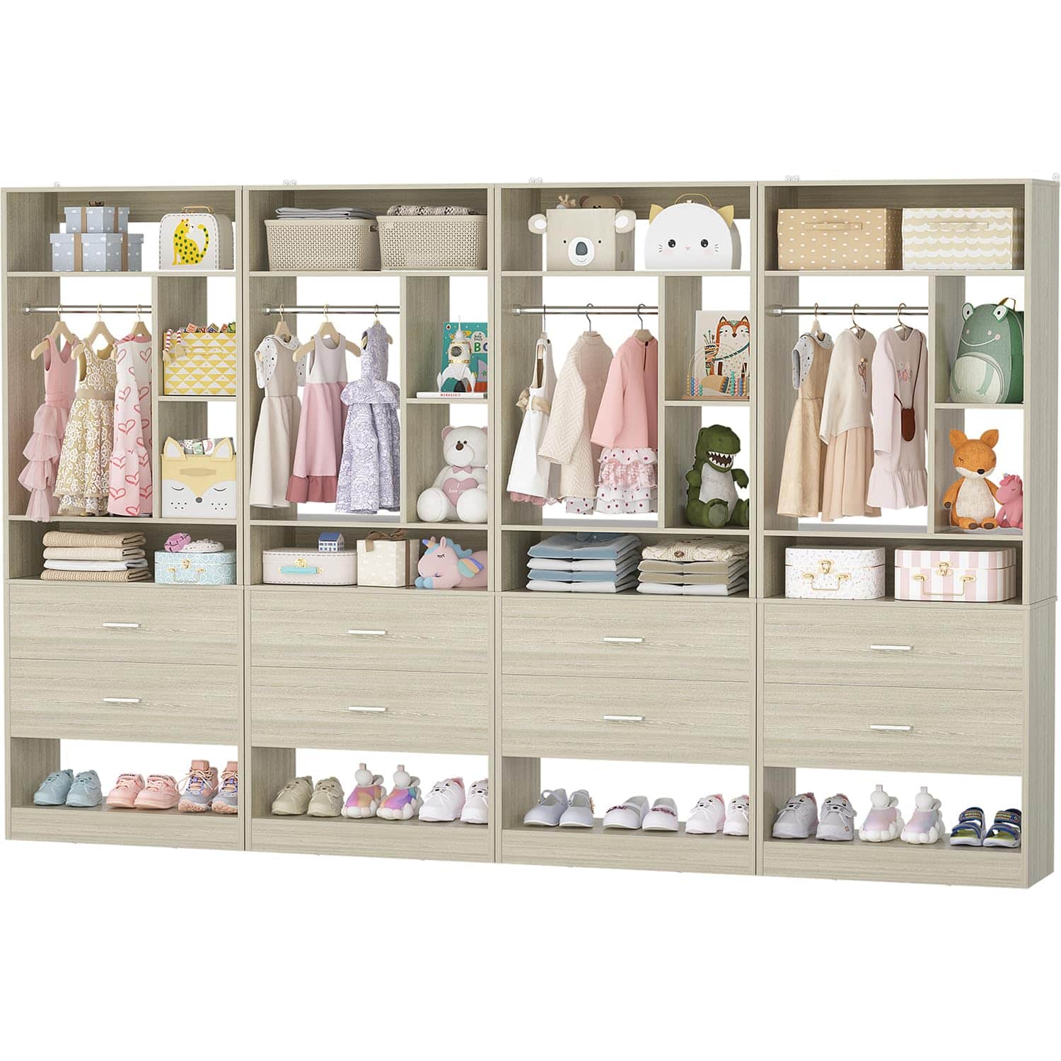 "Aheaplus - 96"" Walk-in Closet Organizer 4pc Set - 8 Wood Drawers, 20+ Shelves, 2 Hanging Rods (96""L x 15""W x 80""H) - White Oak" price history on PriceWatchPro