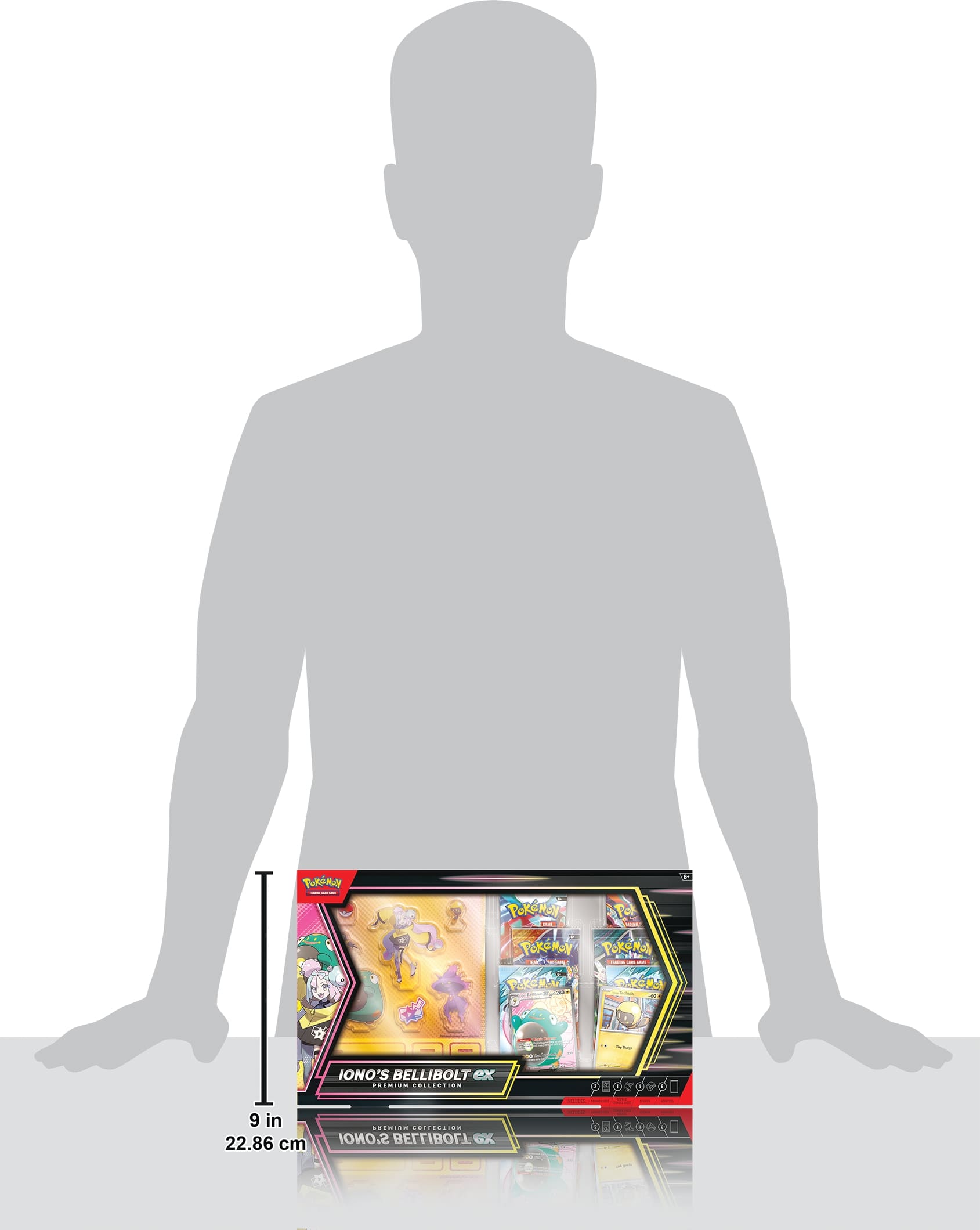 The text on the image reads: "ToRin I ToKeey - Por - POKEMOY oKec Mat PRCEU RCMS / IONO'S BELLIBOLT ex A.MI.M cOLLiCTION a 3 9 in 22.86 cm ARENIEM sOrrSSAIOE S.ONOI BELLIBOLT GA o 1."