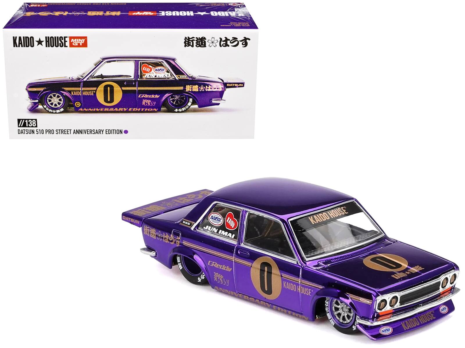 Mini GT - Datsun 510 Pro Street #0 "Anniversary Edition" Metallic (Designed by Jun Imai) "Kaido House" Special 1/64 Diecast - Purple