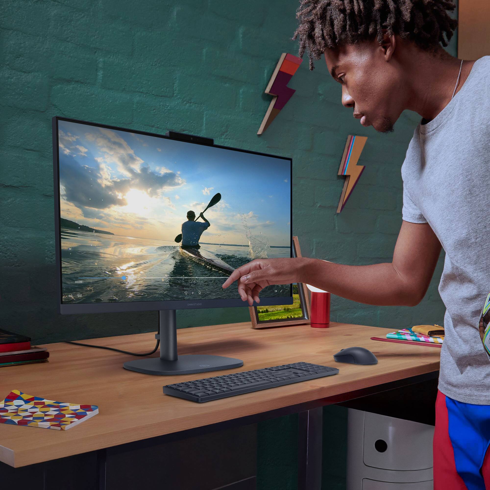 Alt View 9. HP - OmniStudio 23.8" WLED Touchscreen All-in-One w/ Adjustable Height - AMD Ryzen 5 40 - 8GB Memory - 256GB SSD - Denim Blue.
