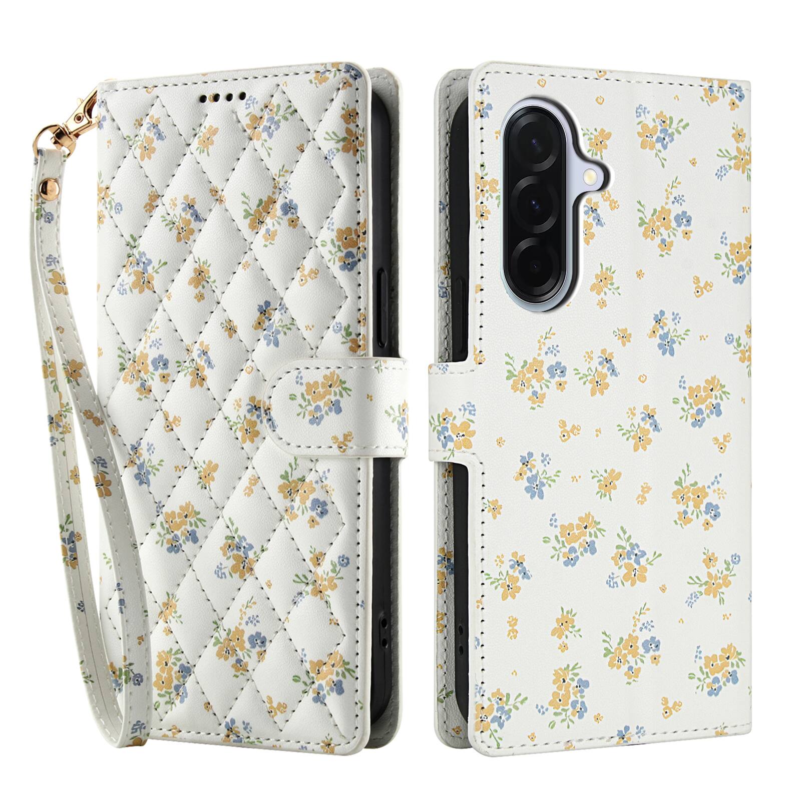 Angle. Dteck - Floral Wallet Phone Case for Samsung Galaxy A17 5G with Wrist Strap, Premium PU Leather Shockproof Protective Flip Cover - D.